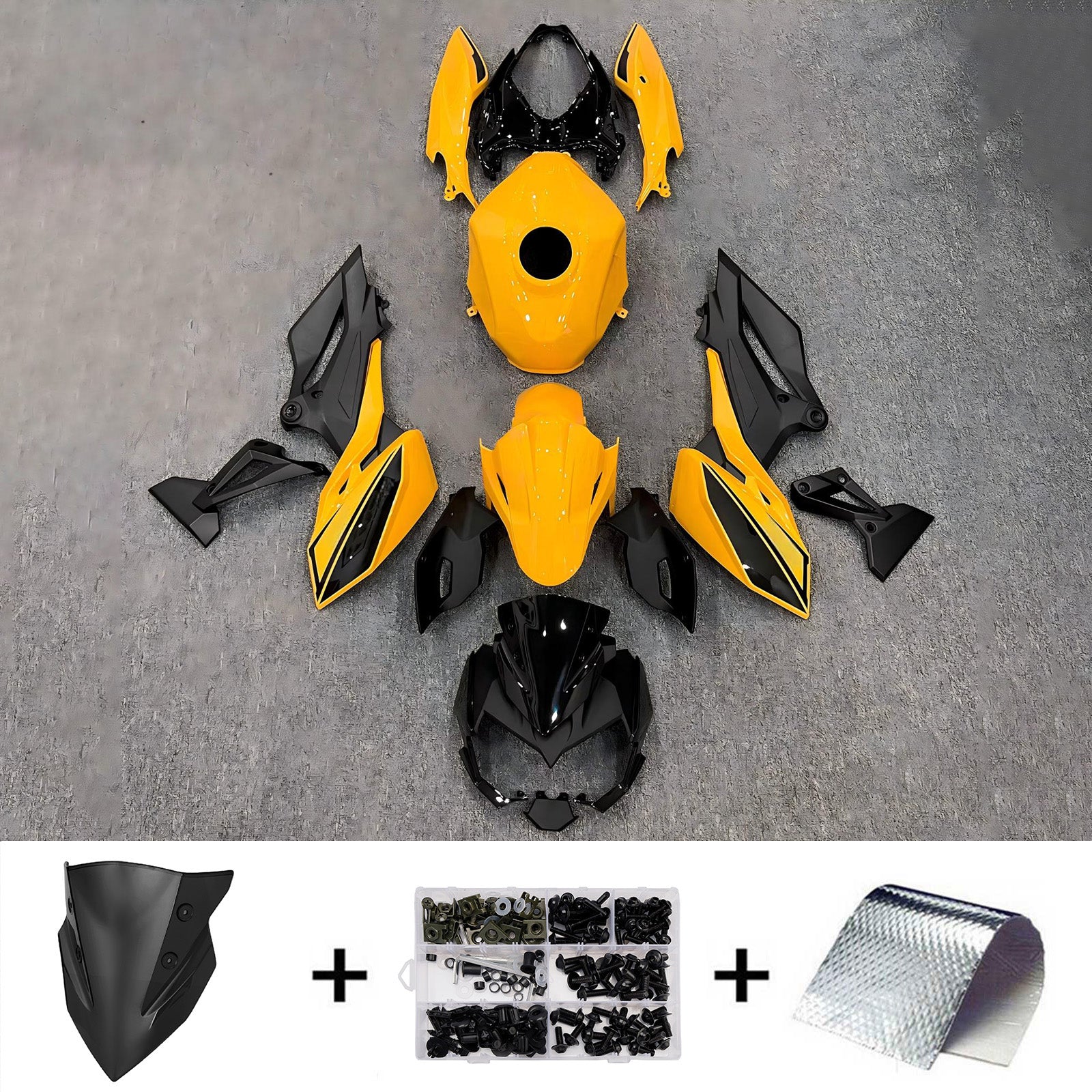 Amotopart 2018-2024 Kawasaki Z400 Yellow Black Fairing Kit