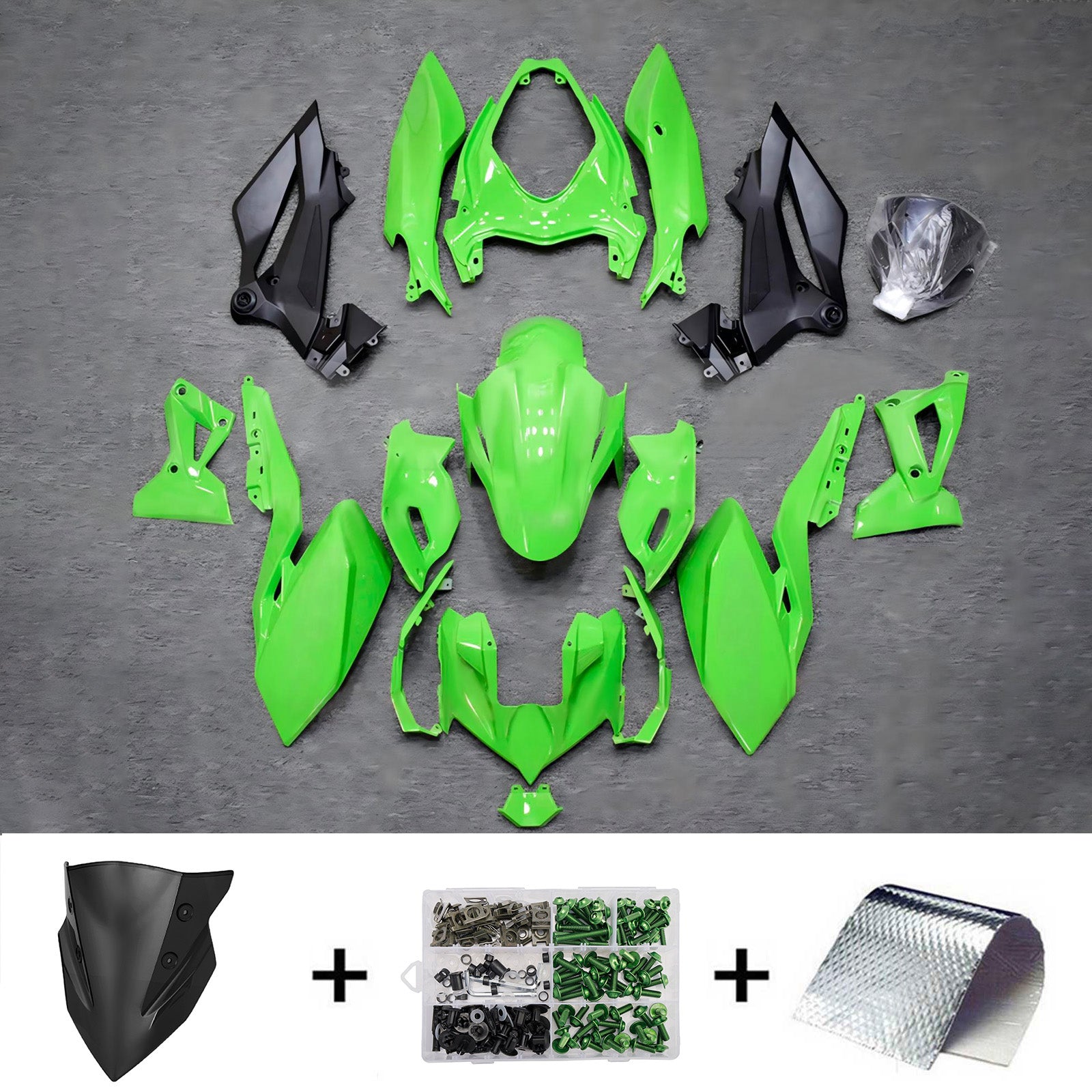 Amotopart 2018-2024 Kawasaki Z400 Green Black Fairing Kit