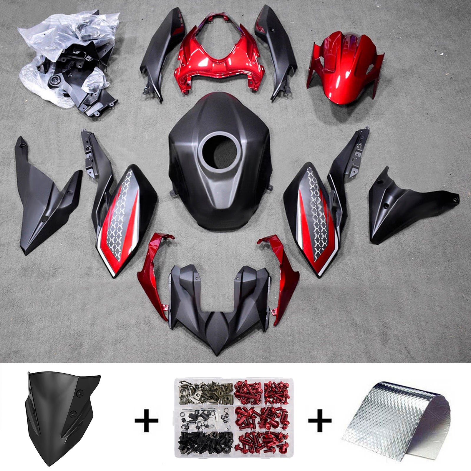 Amotopart 2018-2024 Kawasaki Z400 Red Black Fairing Kit