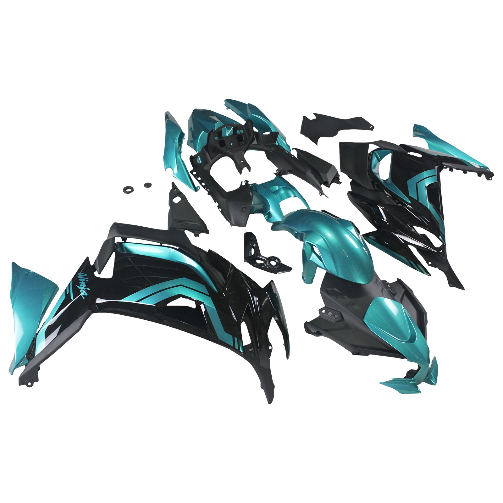 Amotopart 2020-2026 Kawasaki ER-6F Ninja650 noir&BKit de carénage bleu