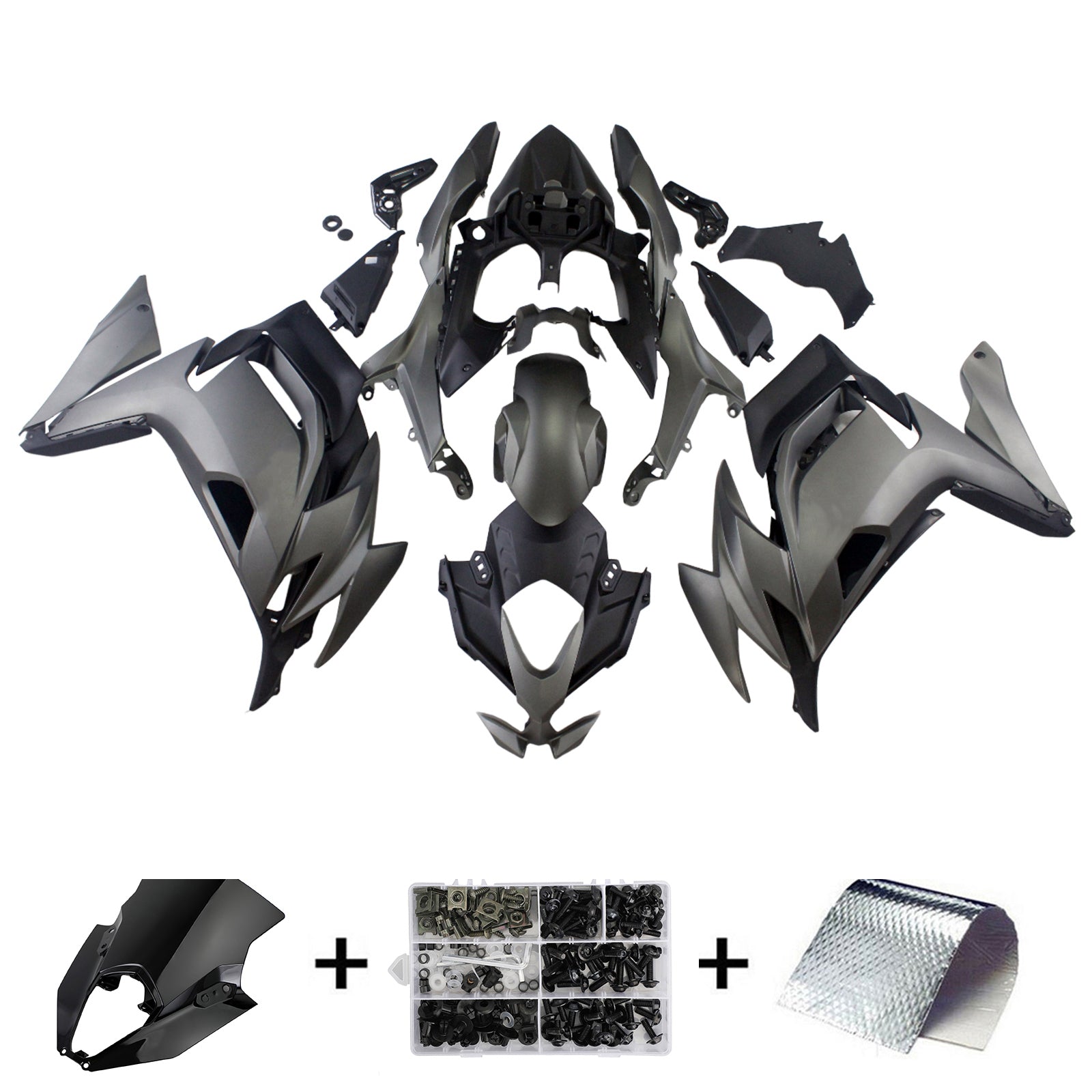 Amotopart 2020-2025 Kawasaki ER-6F Ninja650 Gray Black Fairing Kit