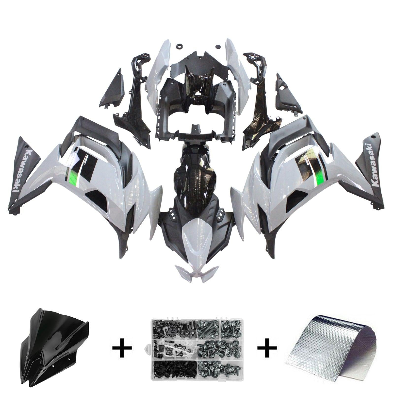 Amotopart 2020-2025 Kawasaki ER-6F Ninja650 Grey&Black Fairing Kit