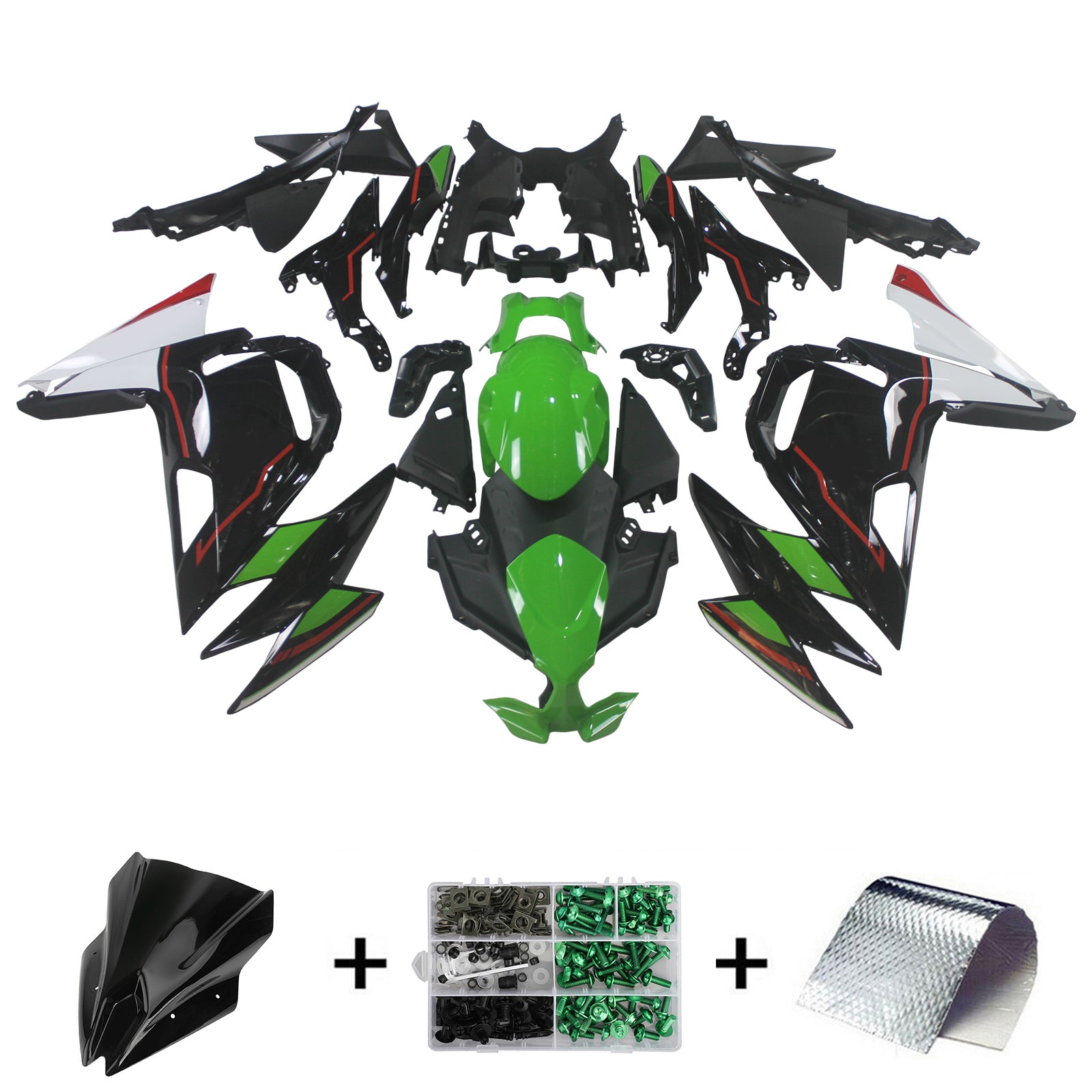Amotopart 2020-2025 Kawasaki ER-6F Ninja650 Green&Black Fairing Kit