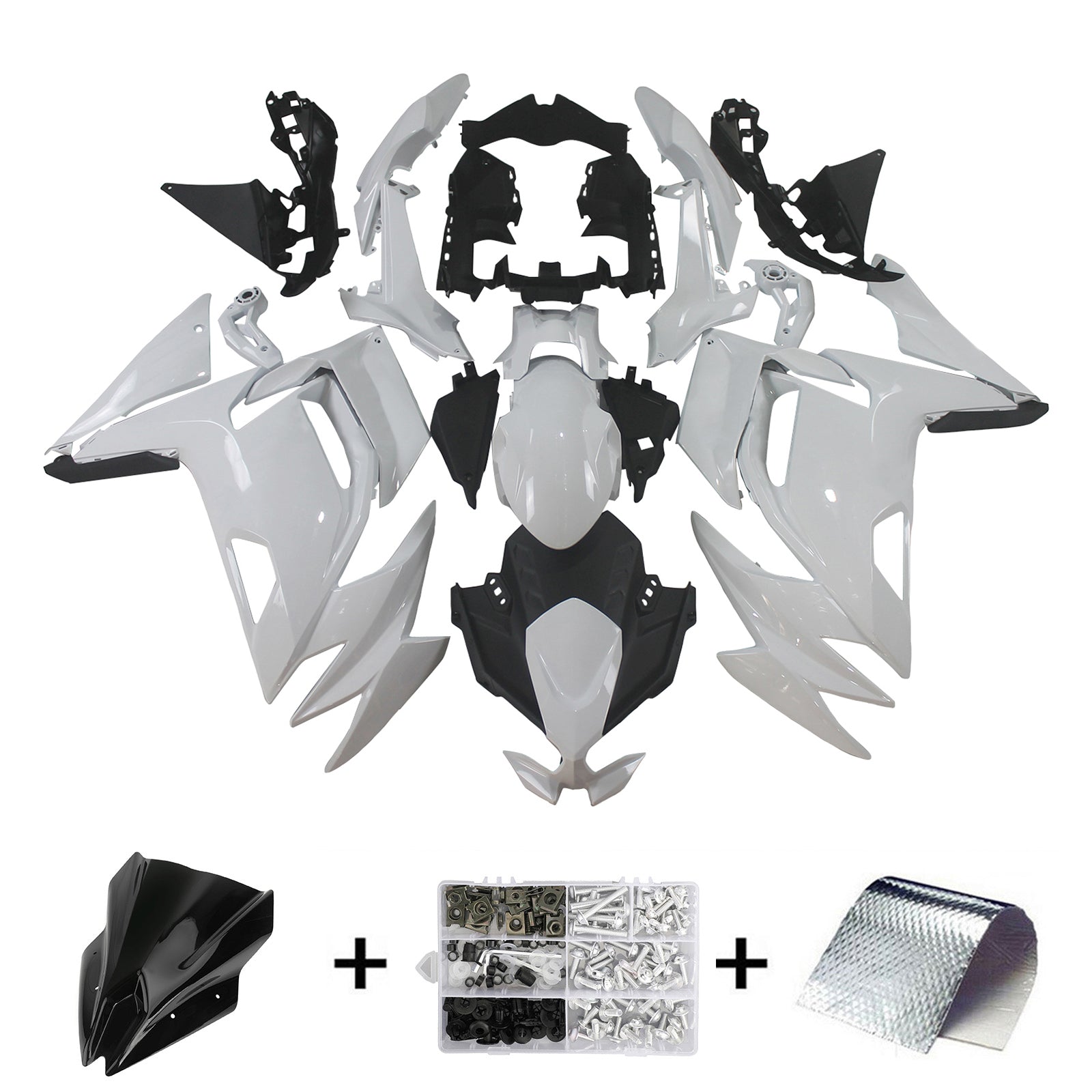 Amotopart 2020-2024 Kawasaki ER-6F Ninja650 ホワイト ブラックロゴ付き フェアリングキット