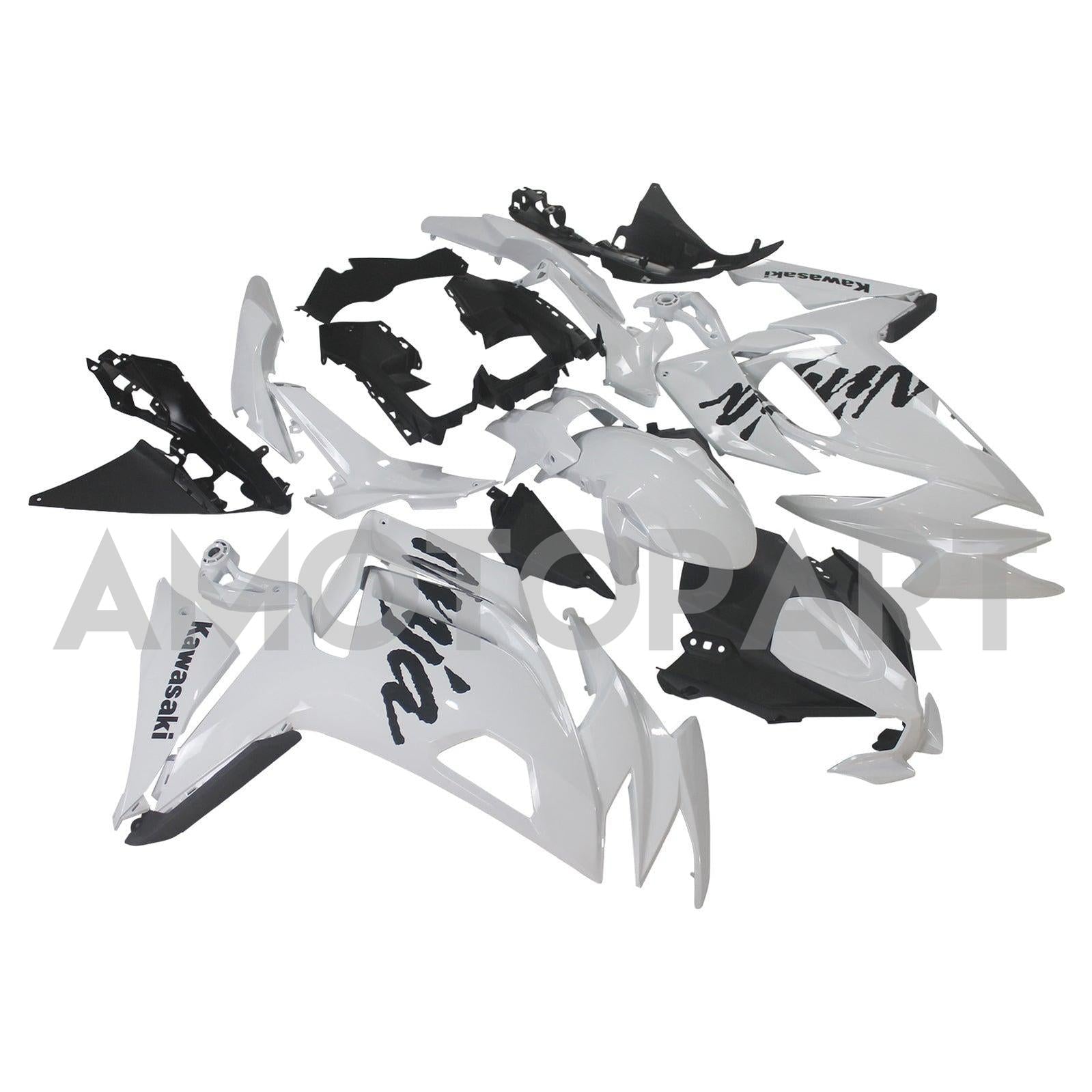 Amotopart 2020-2025 Kawasaki ER-6f Ninja650 Weiß mit schwarzem Logoverkaufskit
