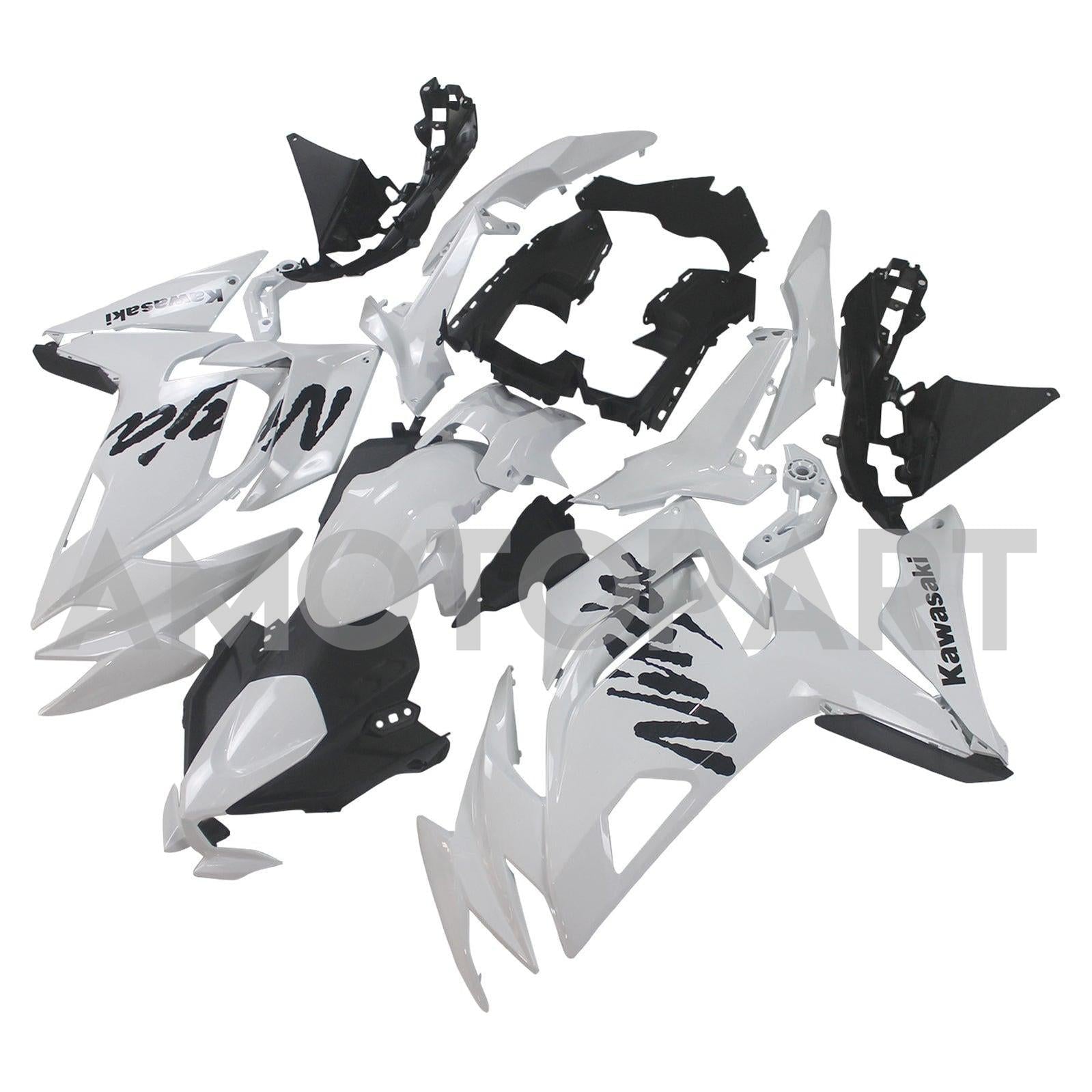 Amotopart 2020-2025 Kawasaki ER-6f Ninja650 Weiß mit schwarzem Logoverkaufskit