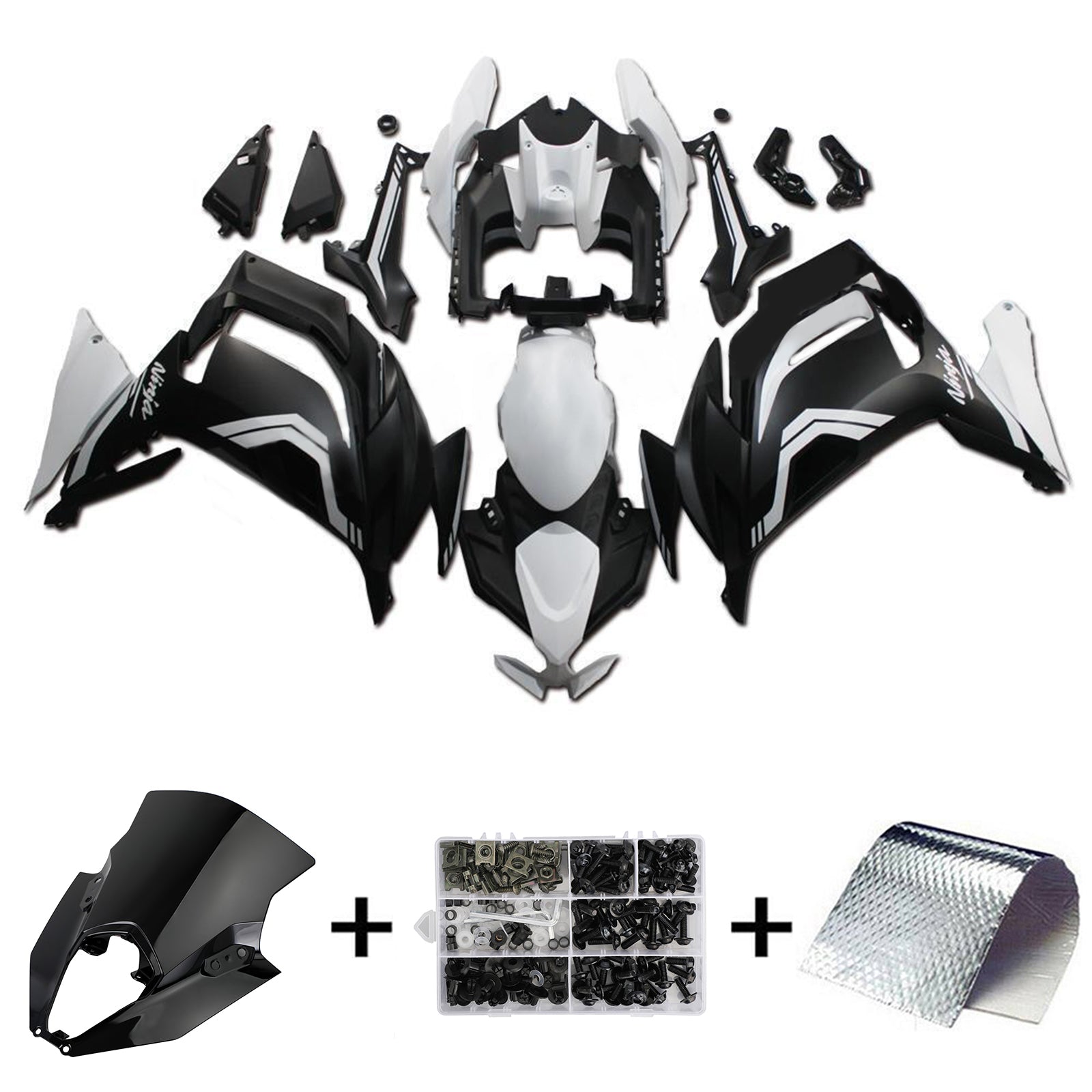 Amotopart 2020-2026 Kawasaki ER-6F Ninja650 Matte Black White Fairing Kit