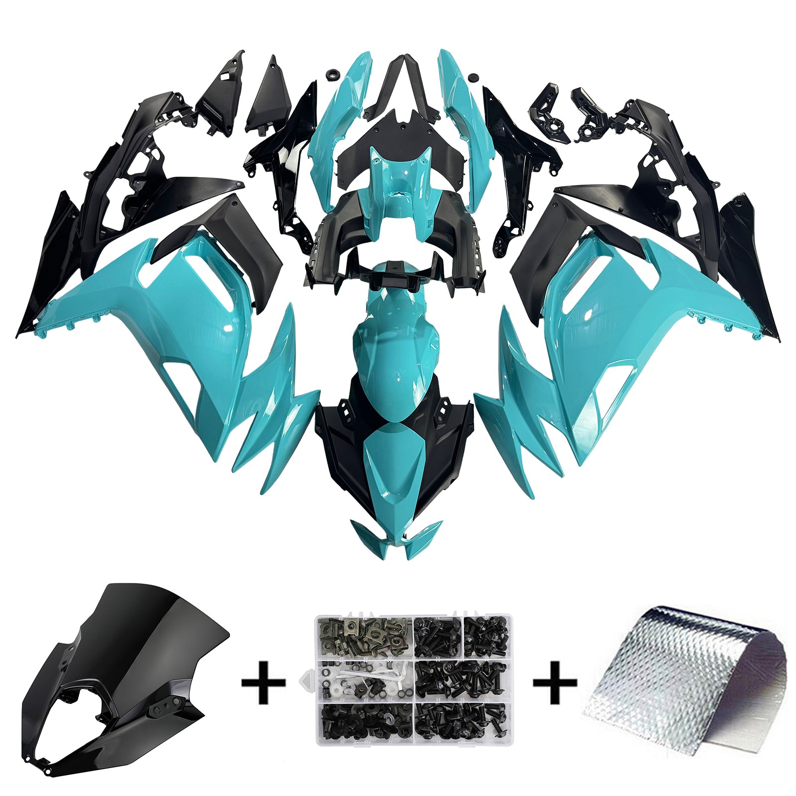 Amotopart 2020-2024 Kit carena Kawasaki ER-6F Ninja650 nero azzurro