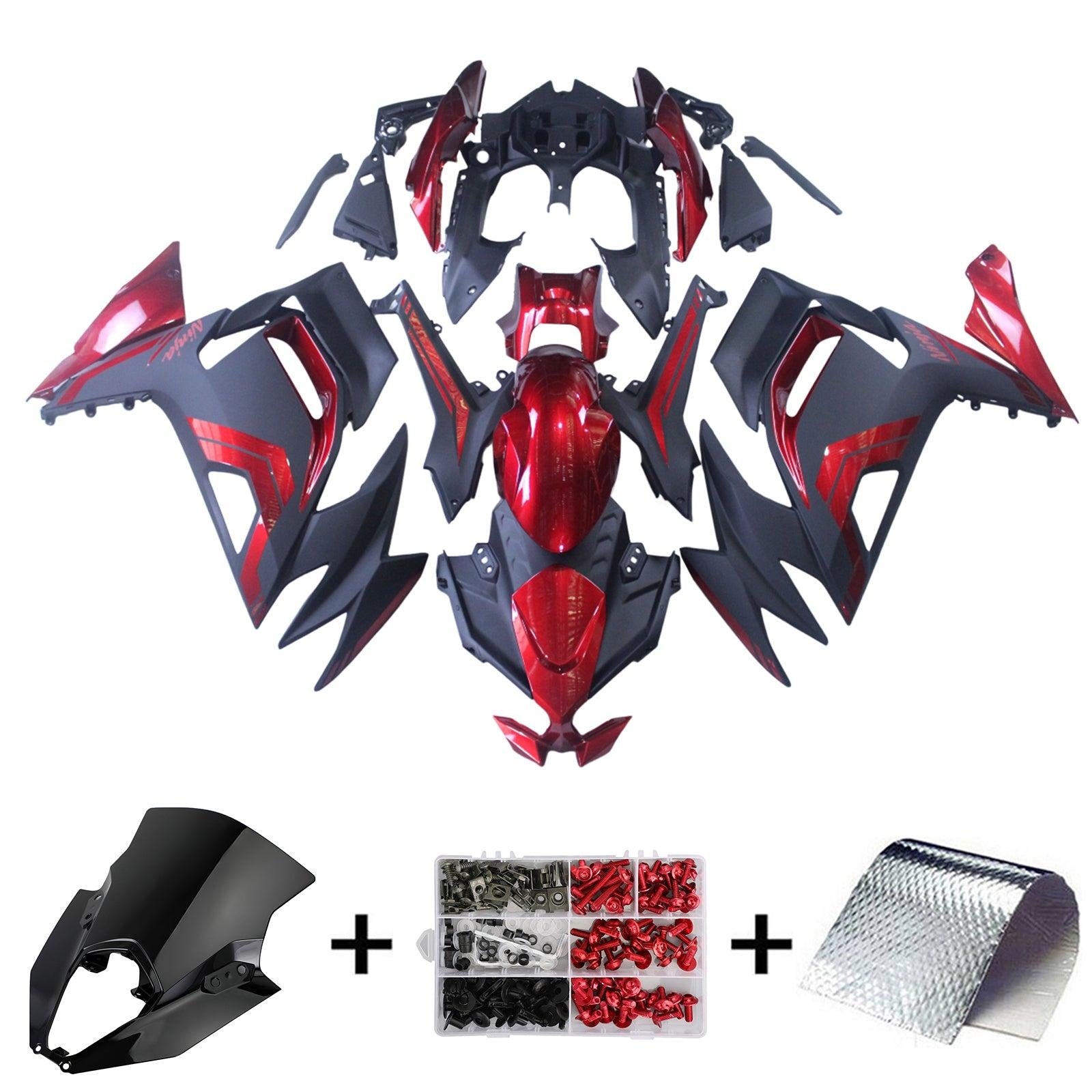 Amotopart 2020-2025 Kawasaki ER-6F Ninja650 Black Red Fairing Kit