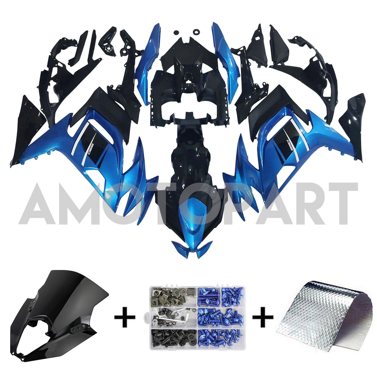 Amotopart 2020-2025 Kawasaki ER-6F Ninja650 Glossy Black Blue Fairing Kit