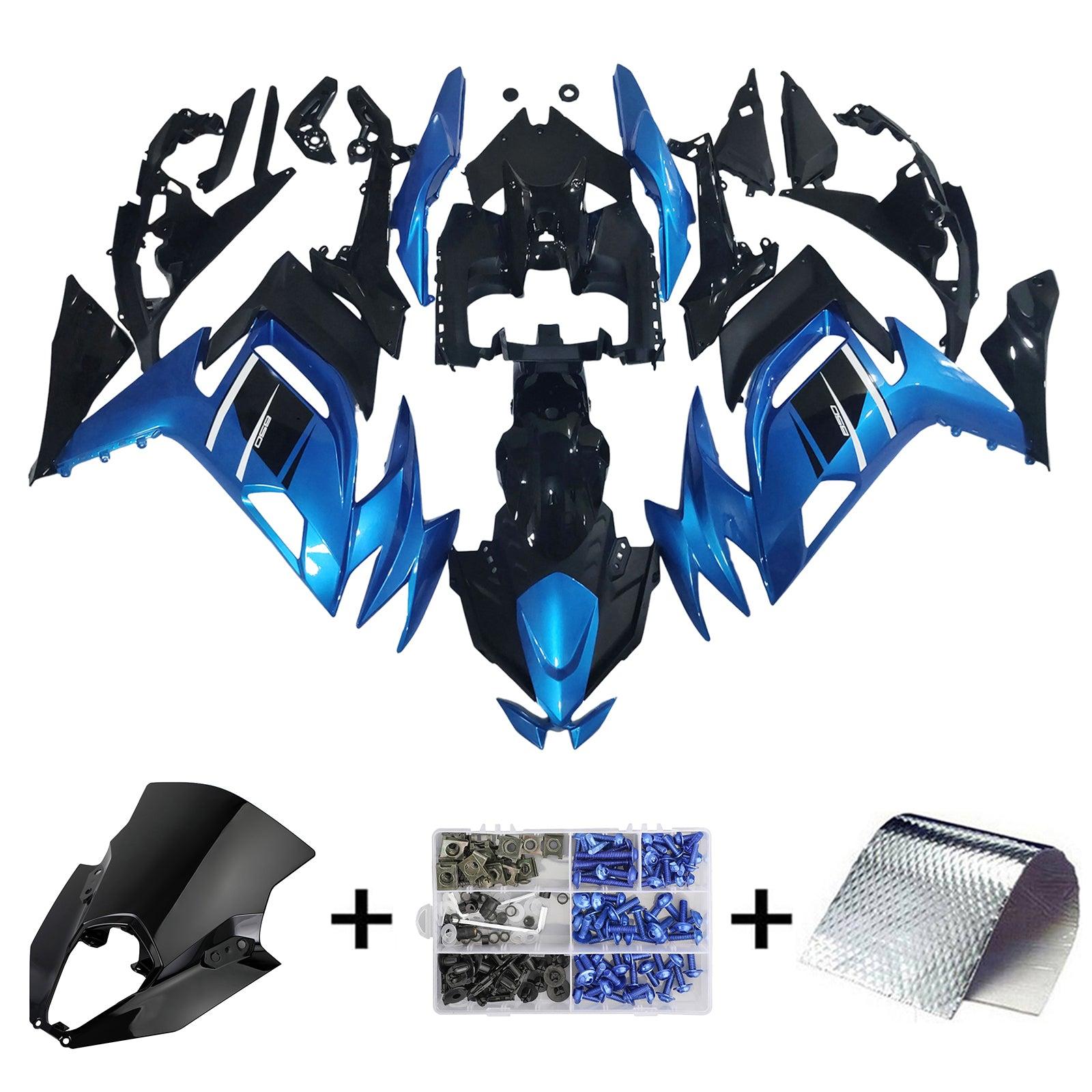 Amotopart 2020-2025 Kawasaki ER-6F Ninja650 Glossy Black Blue Fairing Kit