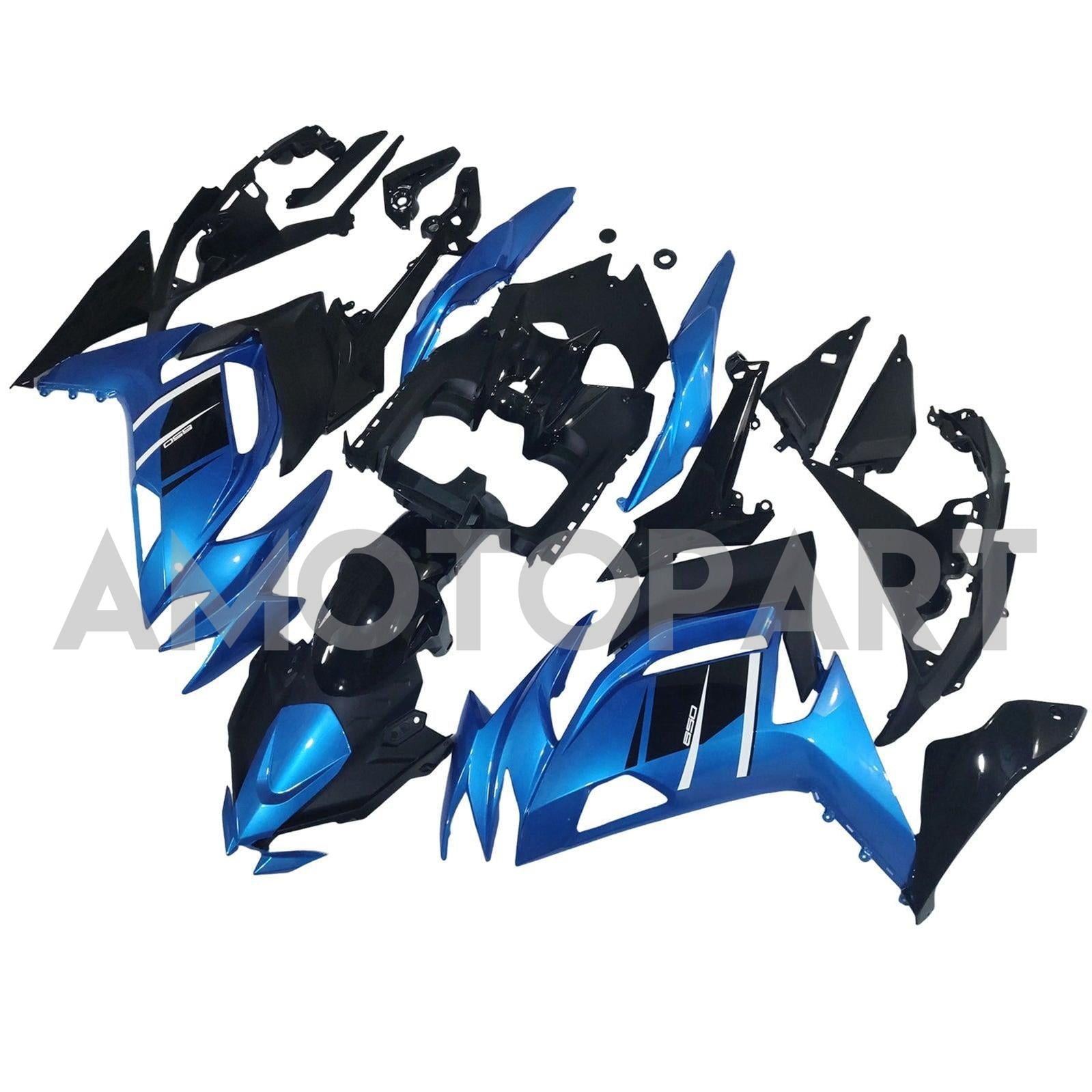 Amotopart 2020-2025 Kawasaki ER-6F Ninja650 Glossy Black Blue Fairing Kit