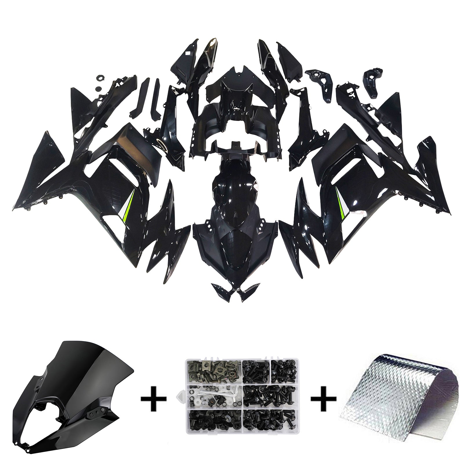 Amotopart 2020-2025 Kawasaki ER-6F Ninja650 Glossy Black Fairing Kit