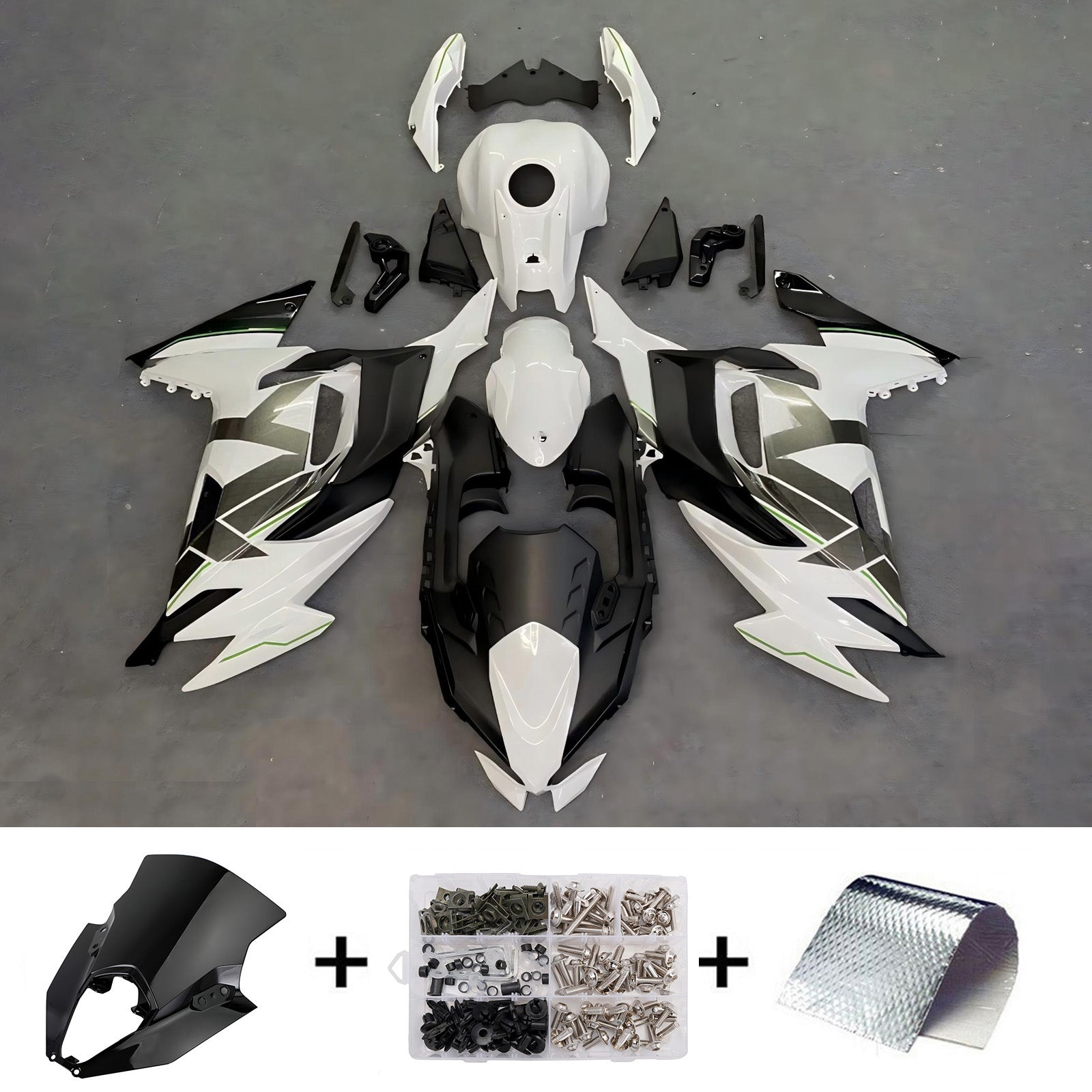 Amotopart 2020-2026 Kawasaki ER6F/Ninja650 White Black Grey Fairing Kit