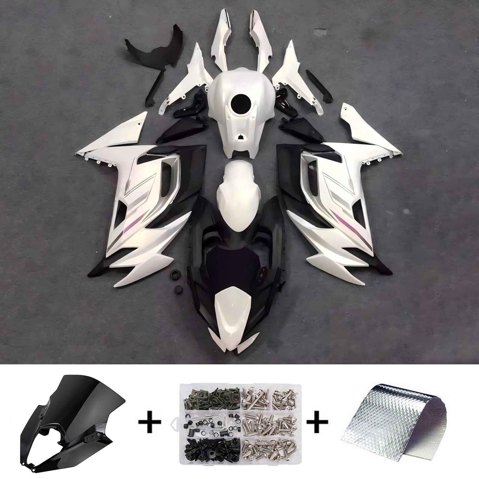 Amotopart 2020-2026 Kawasaki ER6F/Ninja650 White & Black Fairing Kit