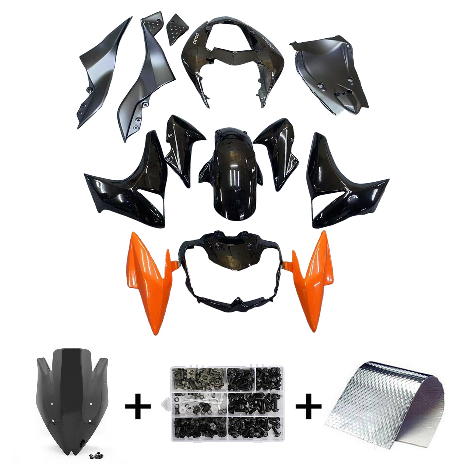 Amotopart 2007-2009 Kawasaki Z1000 Black Orange Fairing Kit