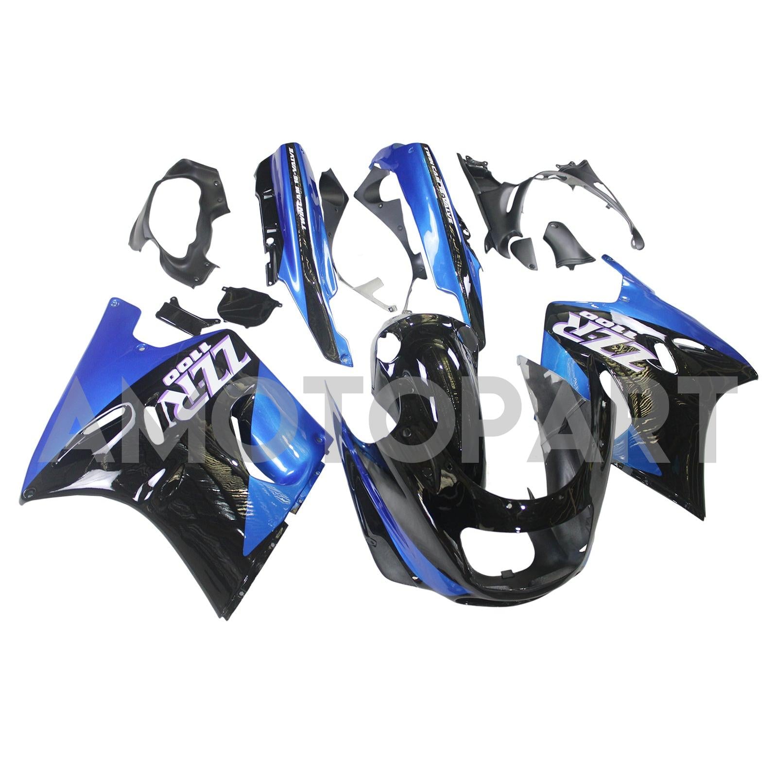 Amotopart 1993-2003 Kawasaki ZZR1100 Bleu&Kit de carénage noir Style3