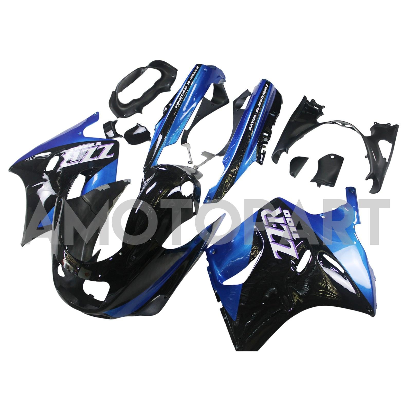 Amotopart 1993-2003 Kawasaki ZZR1100 Bleu&Kit de carénage noir Style3