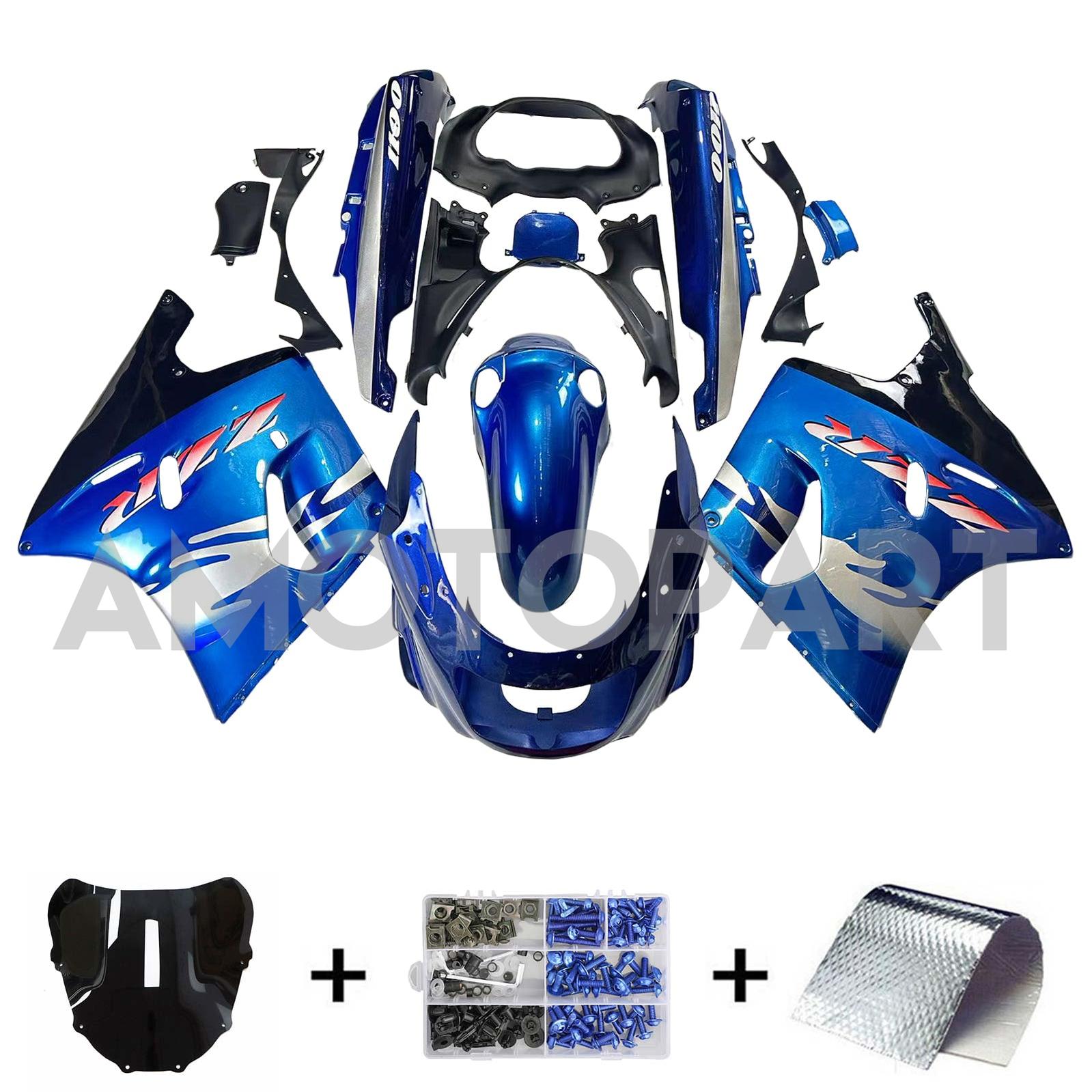 Amotopart 1993-2003 ZZR1100 Kawasaki Gloss Blue Fairing Kit