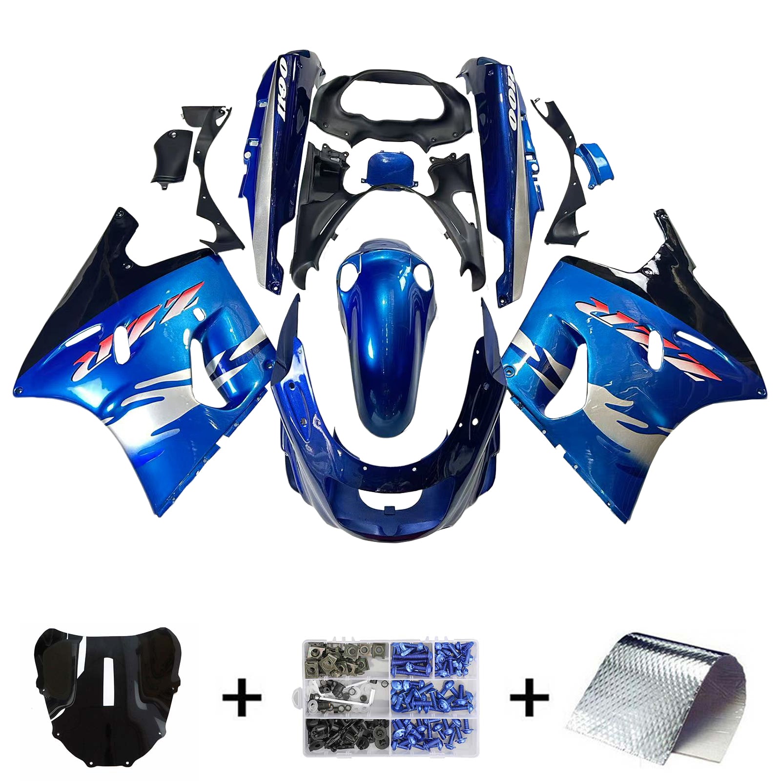 Amotopart 1993-2003 ZZR1100 Kawasaki Gloss Blue Fairing Kit