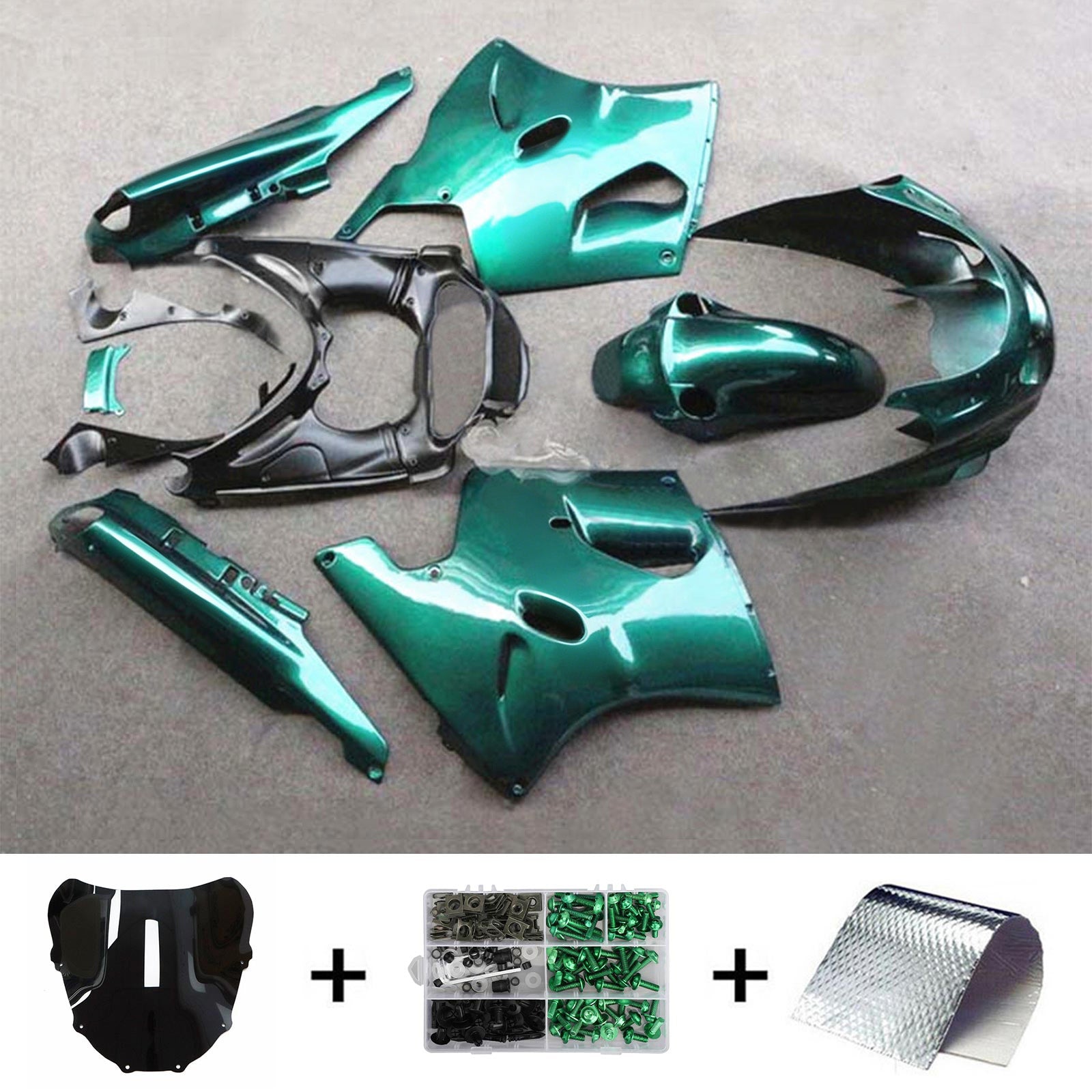 Amotopart 1993-2003 ZZR1100 Kawasaki Gloss Green Fairing Kit