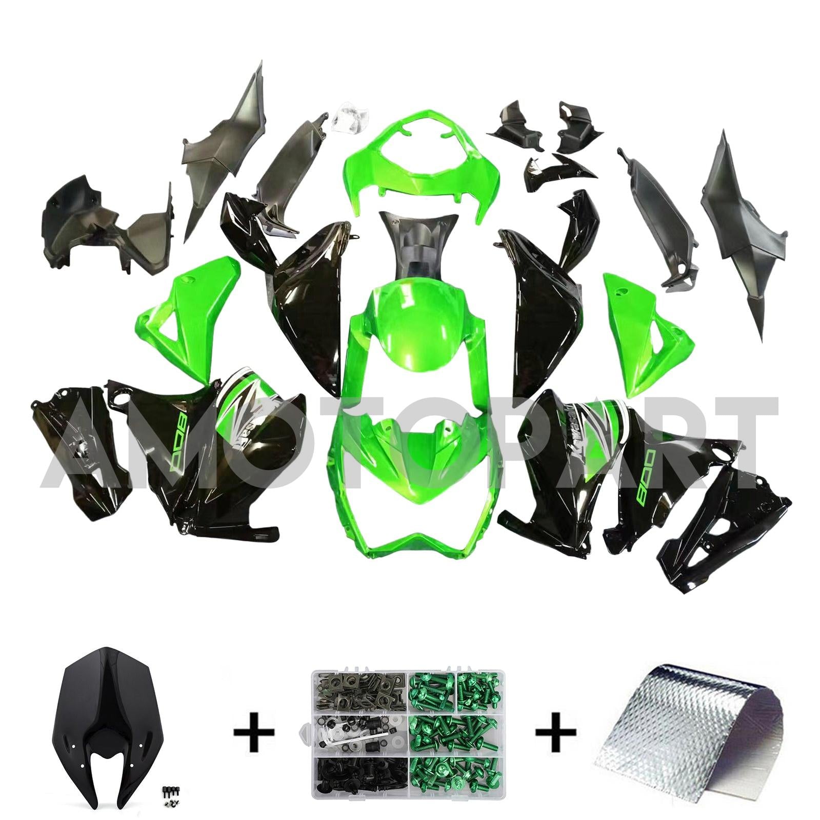 Amotopart 2013-2018 Kawasaki Z800 Green&Black Style2 Fairing Kit