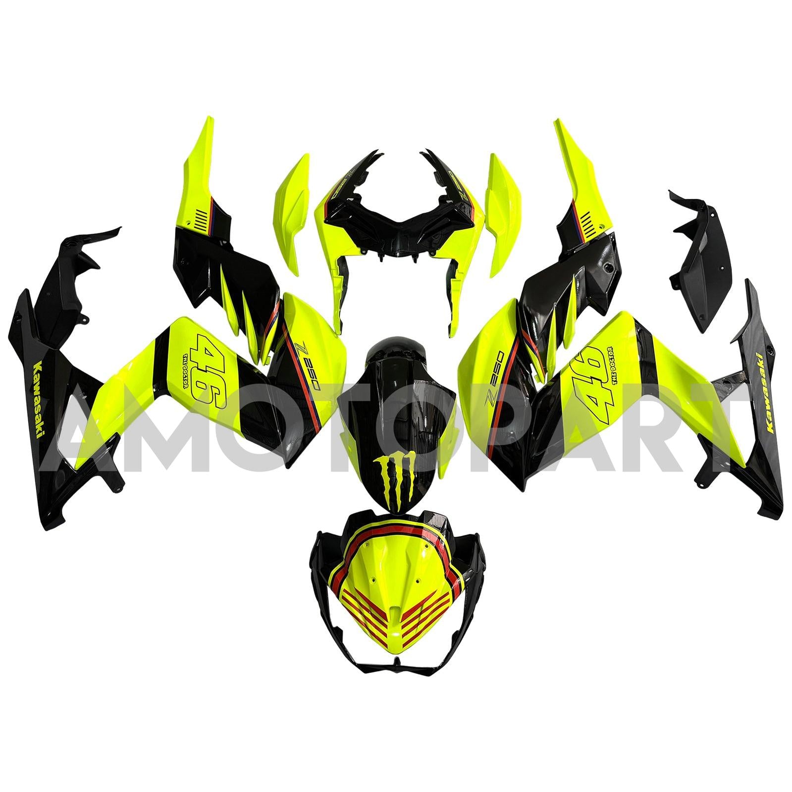 Amotopart 2015-2016 Z250 Z300 Kawasaki Yellow&Black Fairing Kit