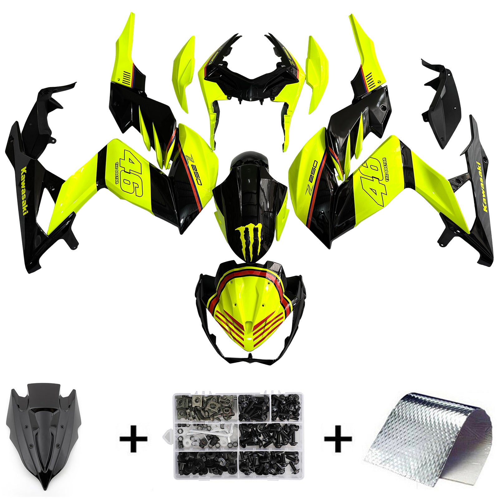 Amotopart 2015-2016 Z250 Z300 Kawasaki Yellow&Black Fairing Kit