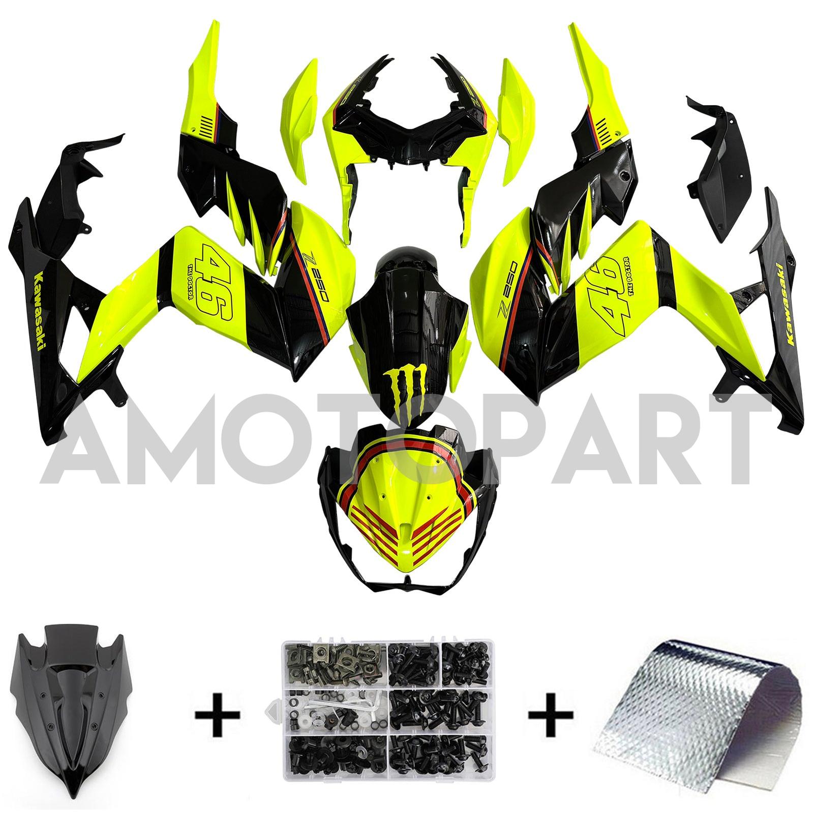 Amotopart 2015-2016 Z250 Z300 Kawasaki イエロー&ブラック フェアリングキット