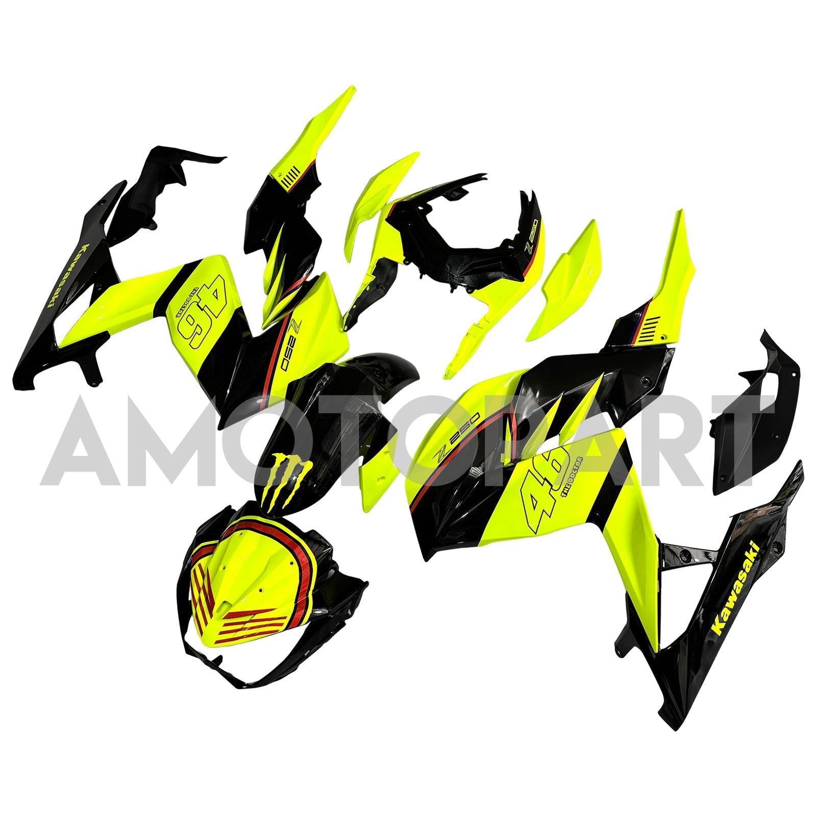 Amotopart 2015-2016 Z250 Z300 Kawasaki Yellow&Black Fairing Kit