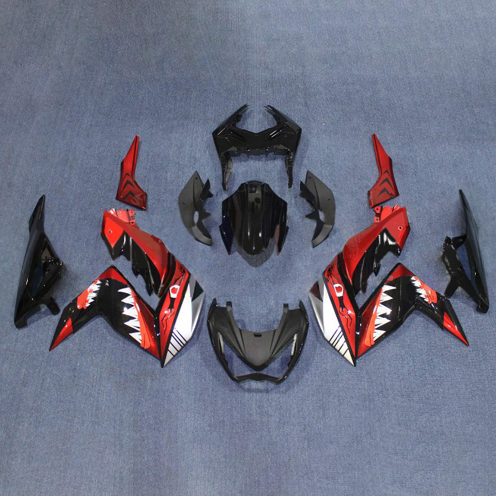 Amotopart 2015-2016 Z250 Z300 Kawasaki Red&Black Shark Teeth Fairing Kit