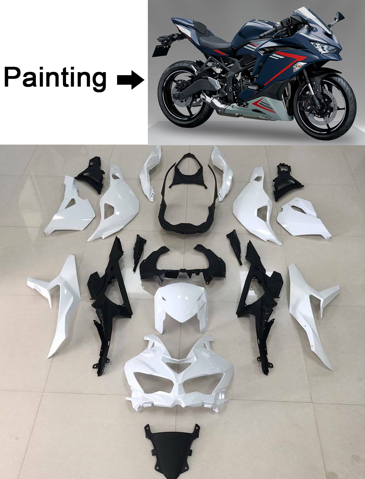 Amotopart 2019-2026 Kawasaki Ninja ZX25R ZX4R ZX4RR Blue Gray Fairing Kit