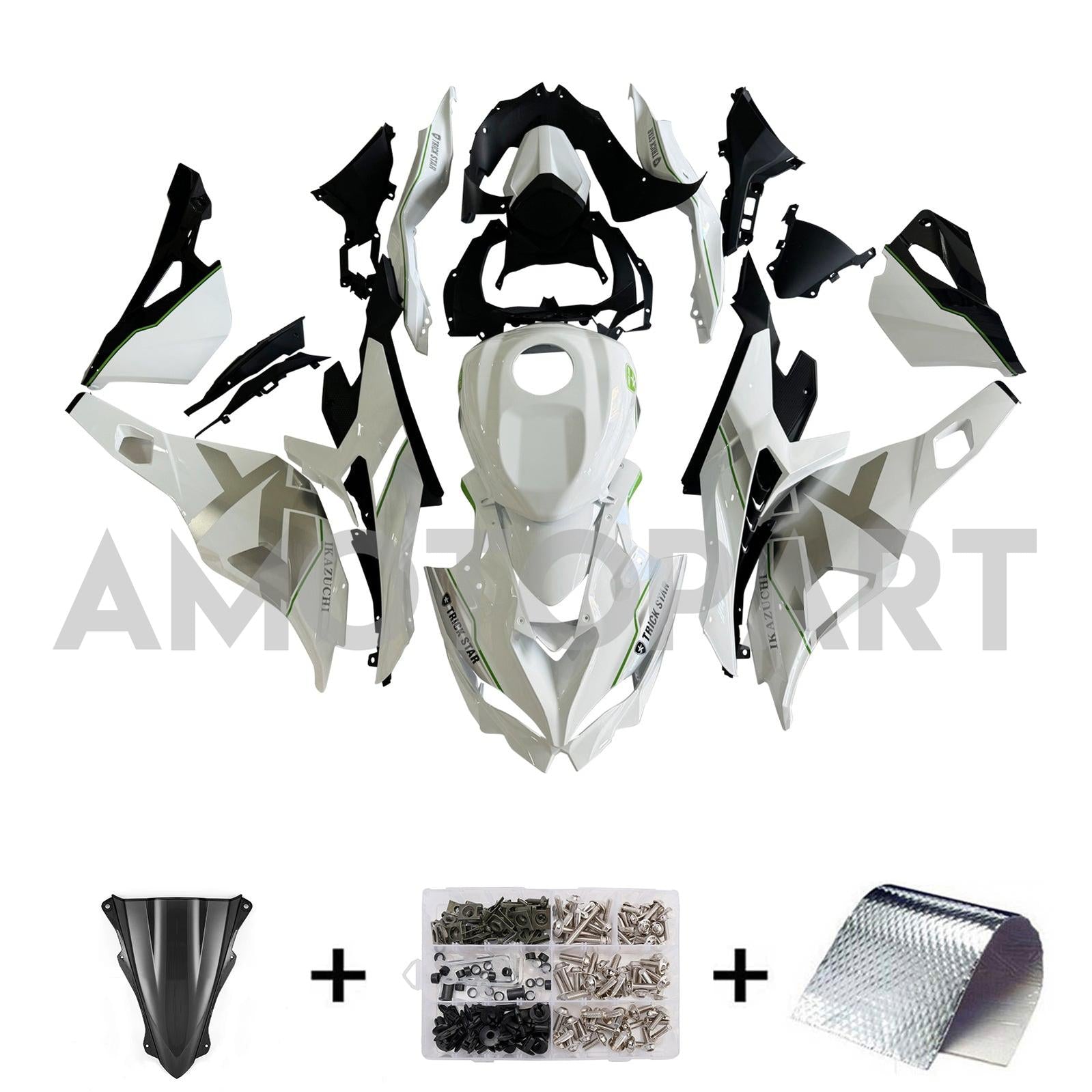 Amotopart 2019-2025 Kawasaki Ninja ZX25R ZX4R ZX4RR White Fairing Kit
