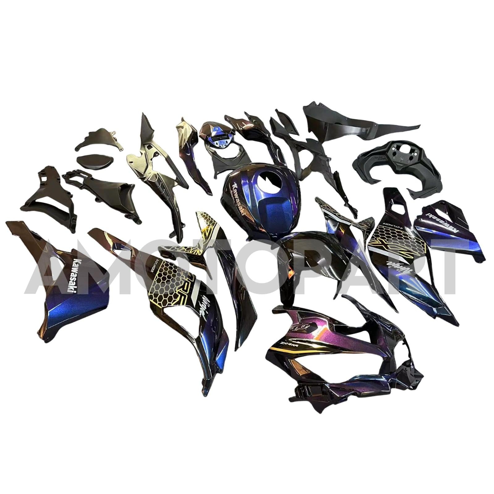 Amotopart 2019-2025 Kawasaki Ninja ZX25R ZX4R ZX4RR Dégradé Violet&Kit de carénage bleu