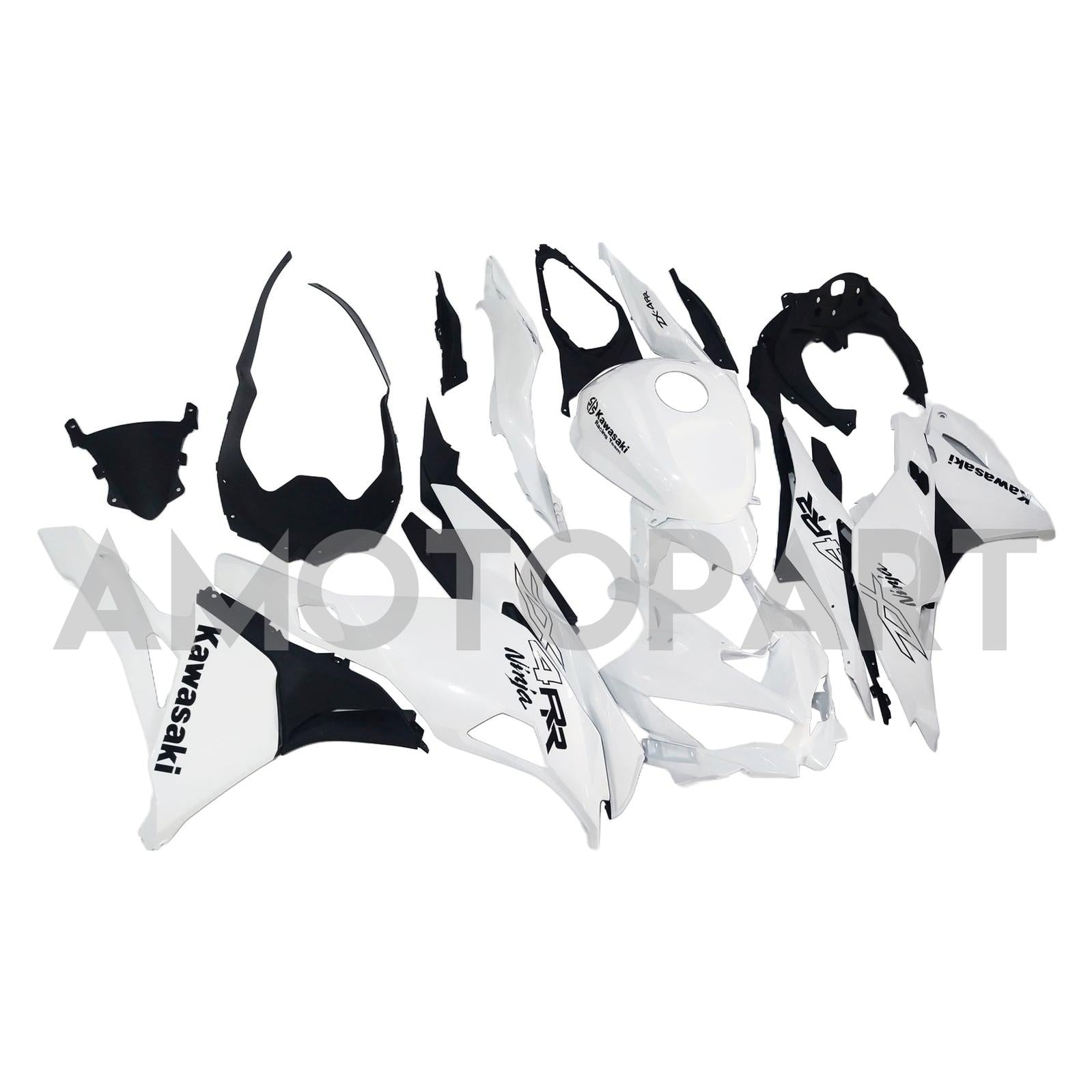 Amotopart 2019–2025 Kawasaki Ninja ZX25R ZX4R ZX4RR Perlweiß & Logo-Verkleidungssatz