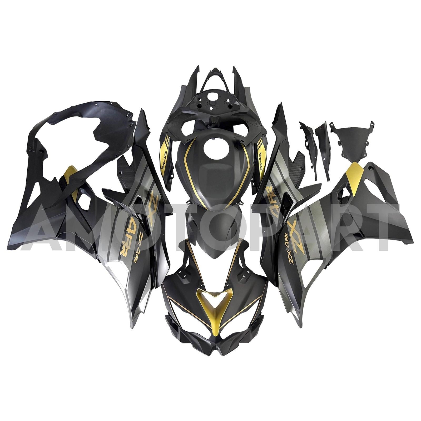 Amotopart 2019-2025 Kawasaki Ninja ZX25R ZX4R ZX4RR Black Grey Gold Fairing Kit