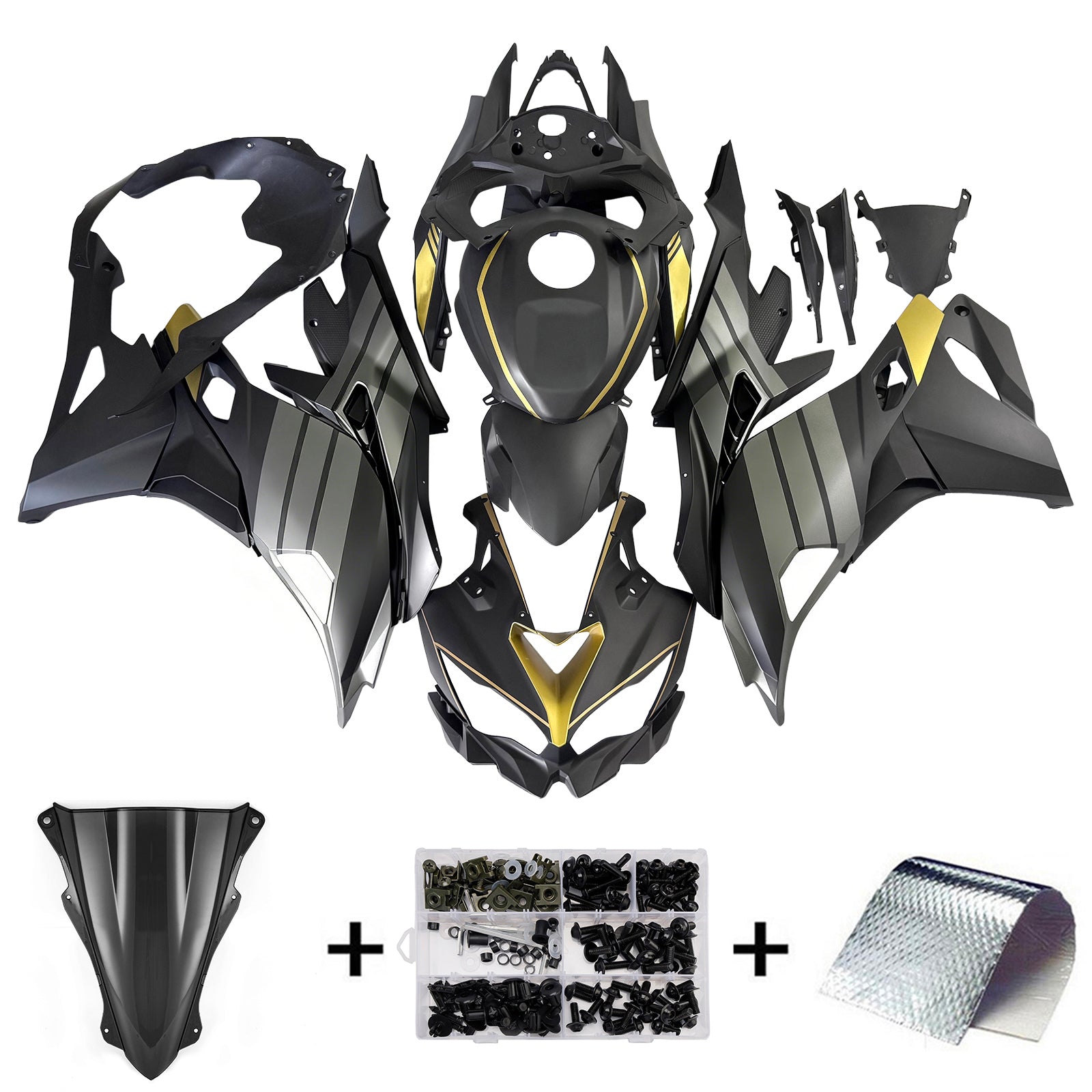 Amotopart 2019-2025 Kawasaki Ninja ZX25R ZX4R ZX4RR Black Grey Gold Fairing Kit