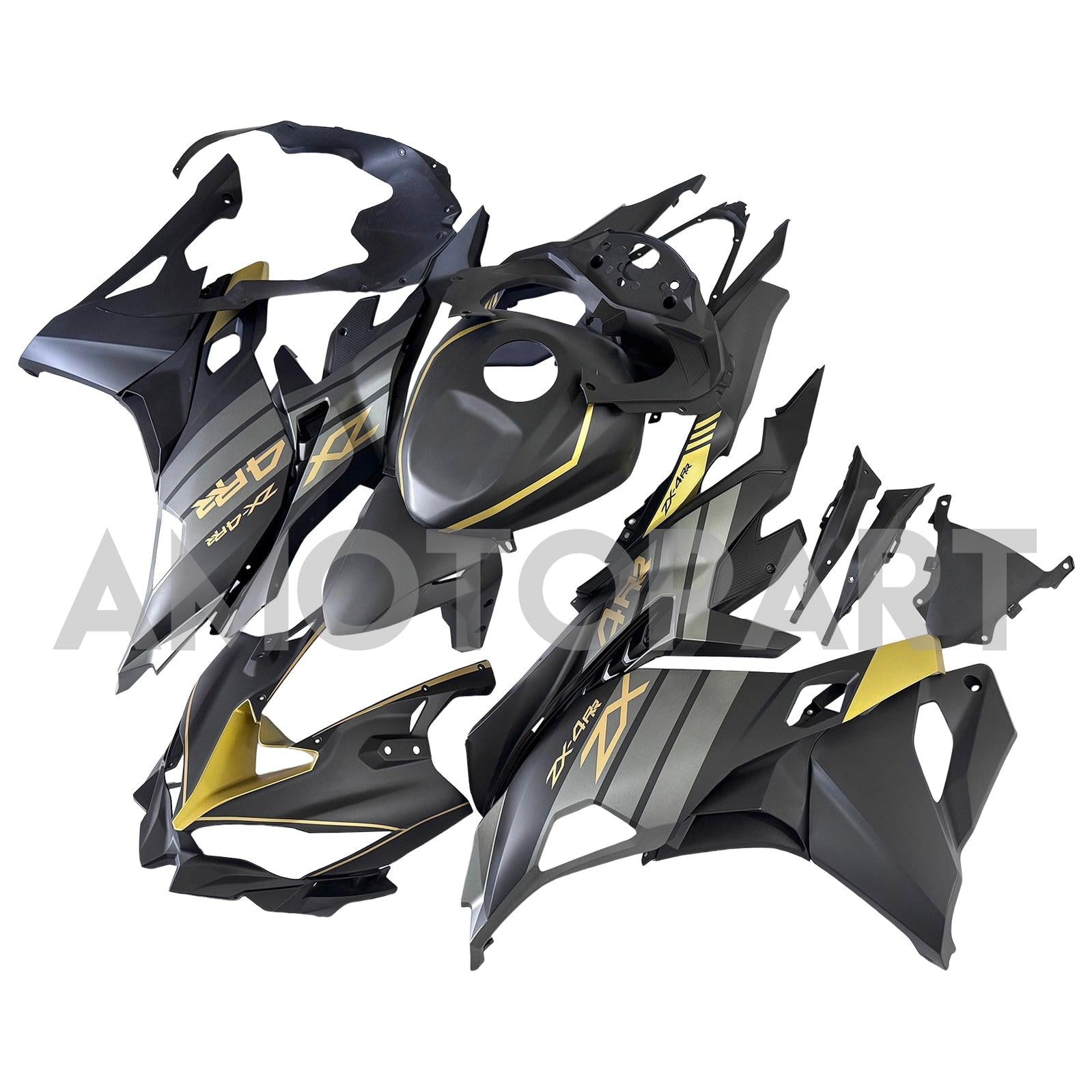 Amotopart 2019-2025 Kawasaki Ninja ZX25R ZX4R ZX4RR Black Grey Gold Fairing Kit