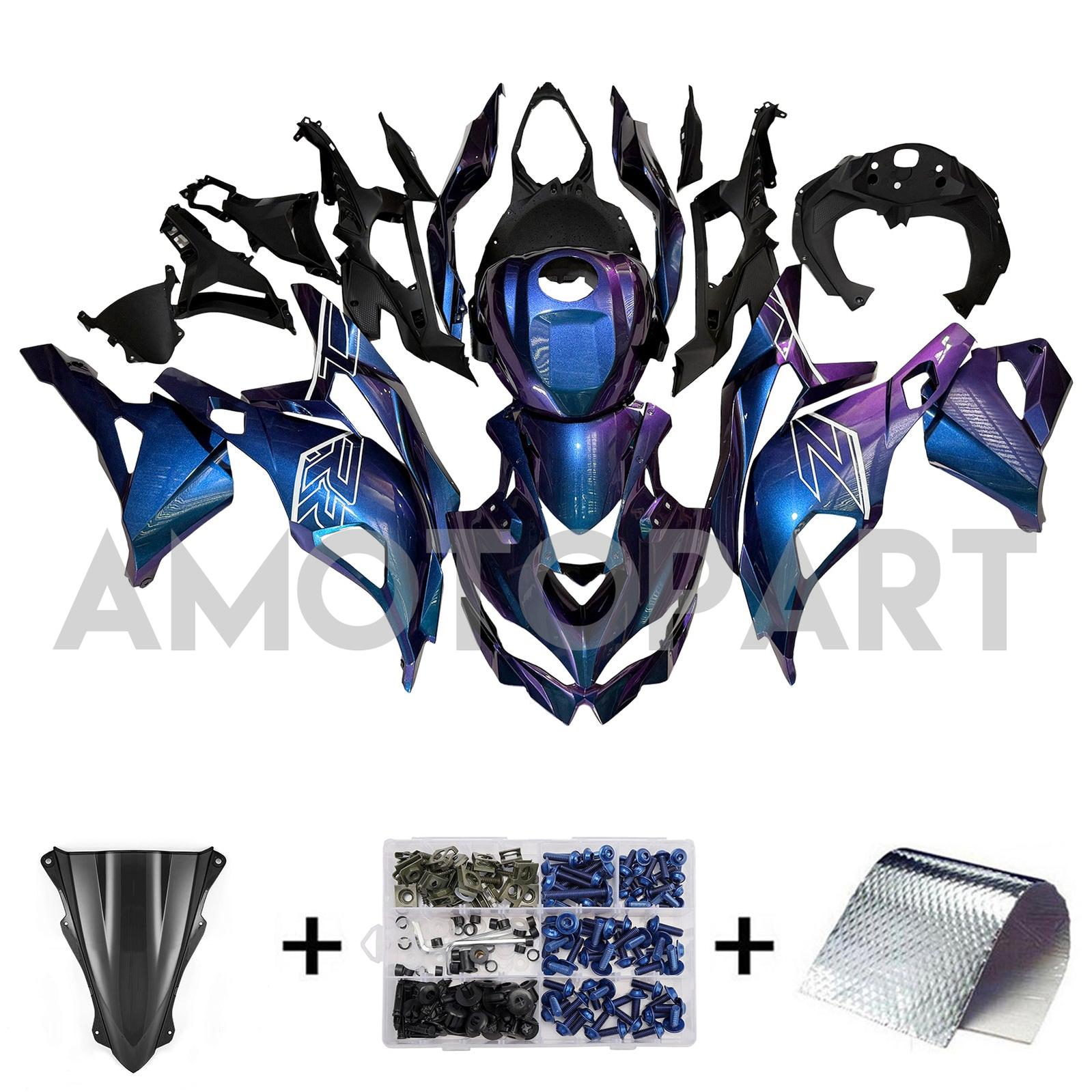 Amotopart 2019–2025 Kawasaki Ninja ZX25R ZX4R ZX4RR, Farbverlauf Blau & Lila Verkleidungssatz