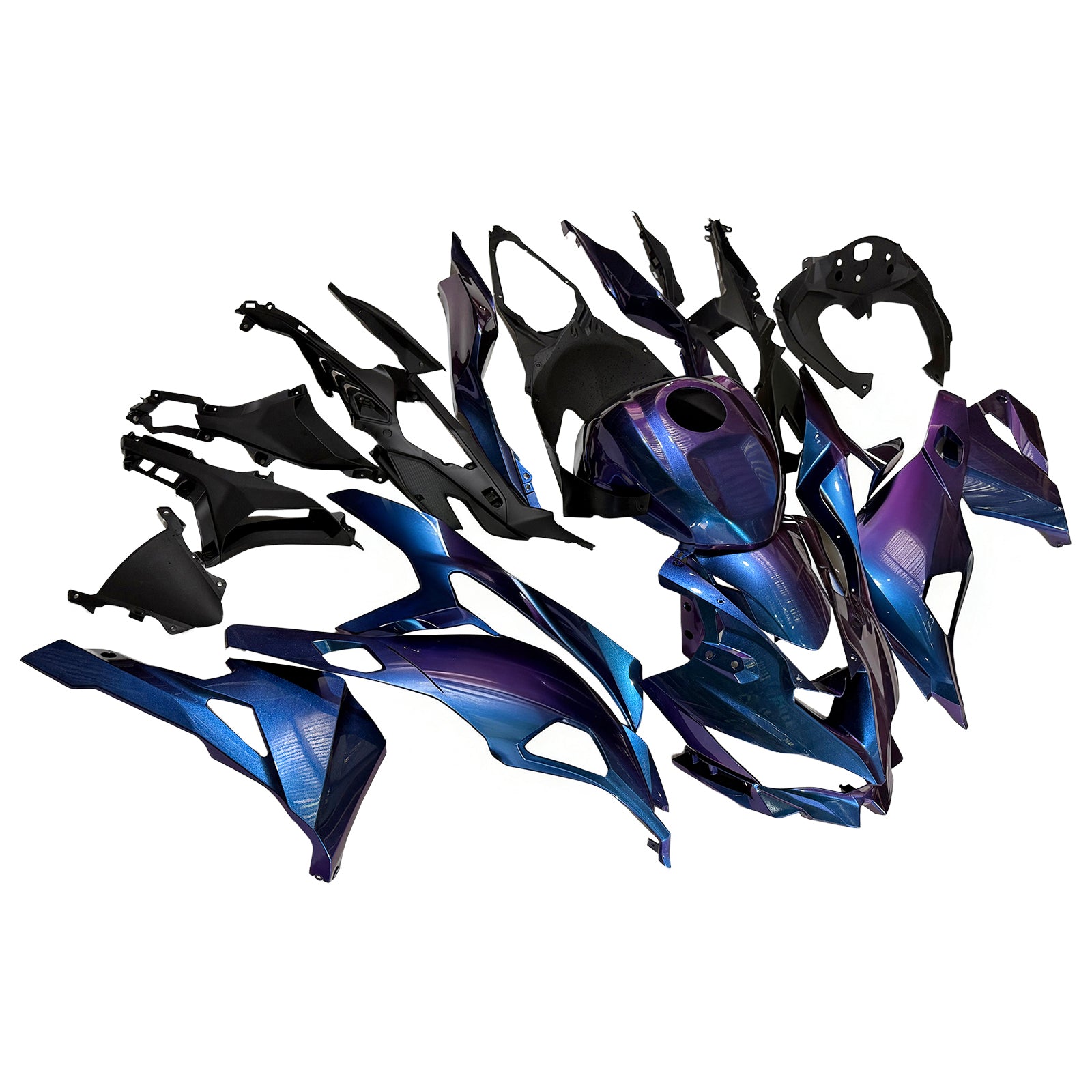 Amotopart 2019-2024 Kawasaki Ninja ZX25R ZX4R ZX4RR グラデーション ブルー & パープル フェアリングキット