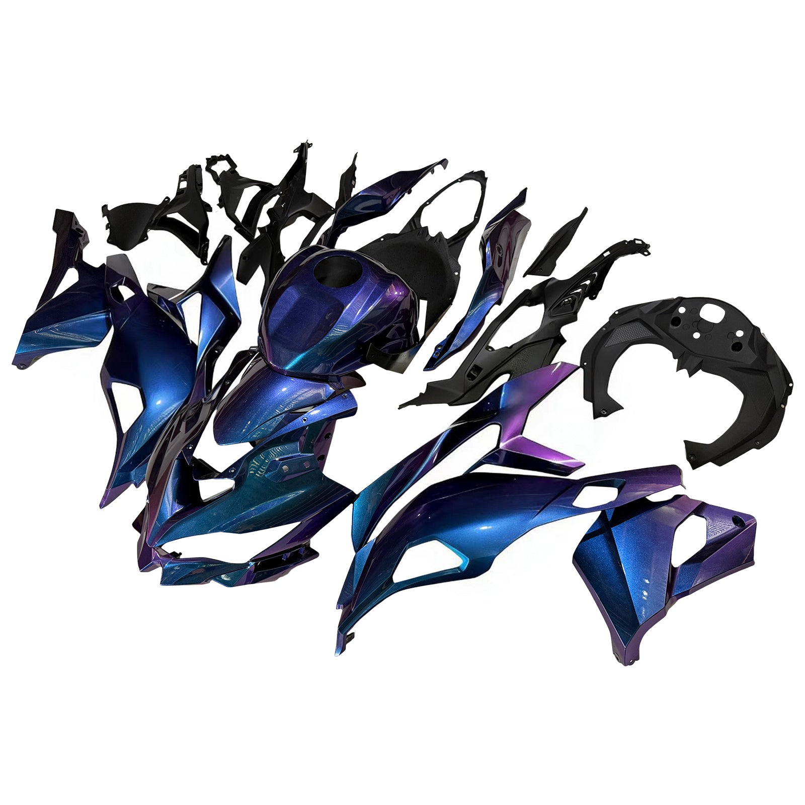 Amotopart 2019-2024 Kawasaki Ninja ZX25R ZX4R ZX4RR グラデーション ブルー & パープル フェアリングキット