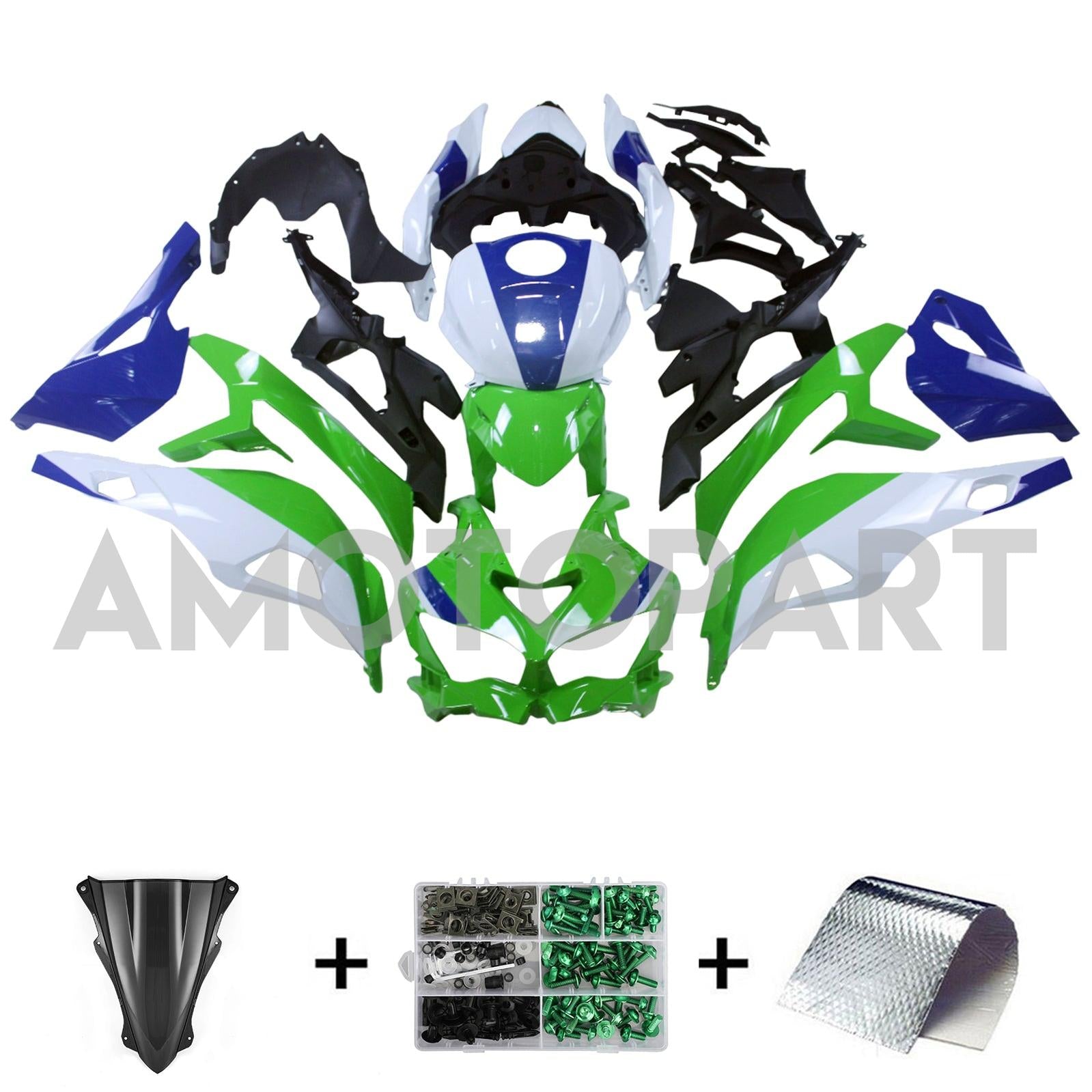 Amotopart 2019-2025 Kawasaki Ninja Zx25R ZX4R ZX4RR Witblauw lichtgroen kuipkit