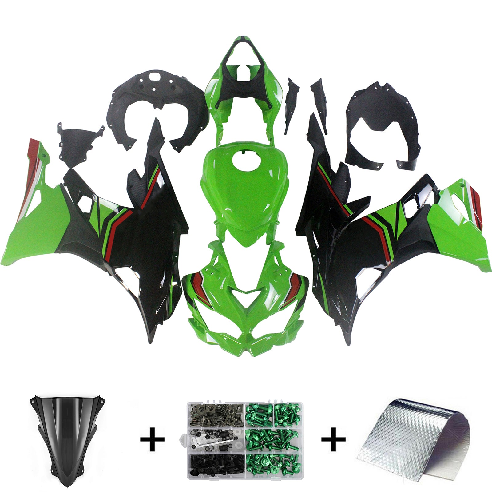 Amotopart 2019-2024 Kawasaki Ninja ZX25R ZX4R ZX4RR ブラック ライトグリーン フェアリングキット