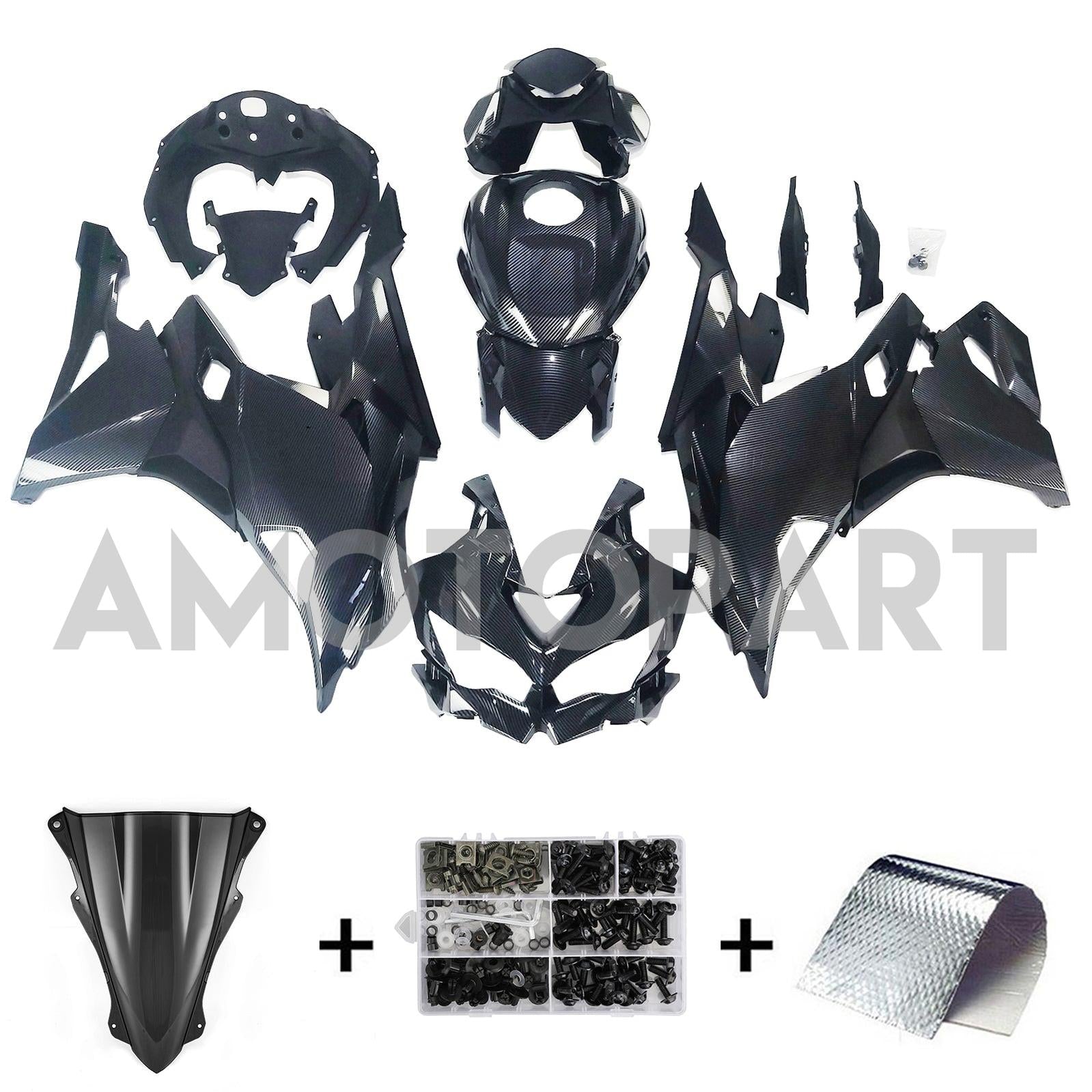 Amotopart 2019-2025 Kawasaki Ninja ZX25R ZX4R ZX4RR Carbonfaser Schwarzverkleidungskit