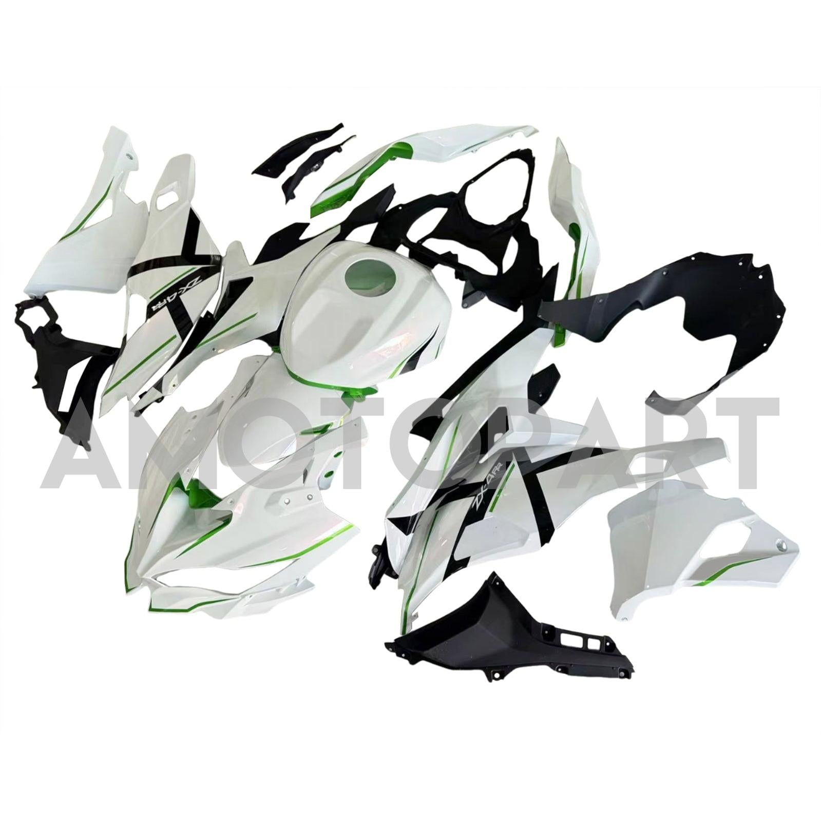 Amotopart 2019-2025 Ninja ZX-25R ZX-4R ZX-4RR Kawasaki White with Green Stripes Fairing Kit