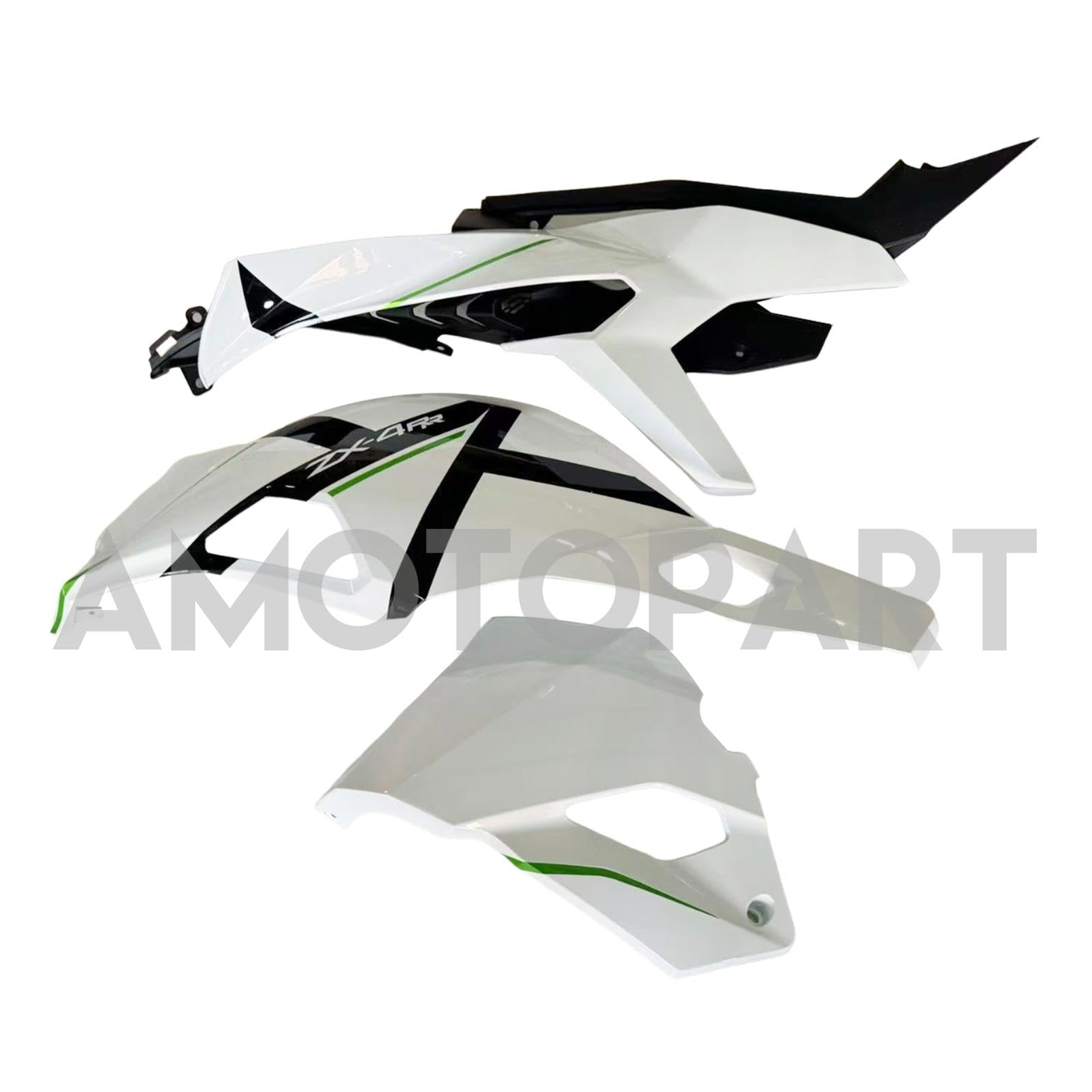 Amotopart 2019-2025 Ninja ZX-25R ZX-4R ZX-4RR Kawasaki White with Green Stripes Fairing Kit