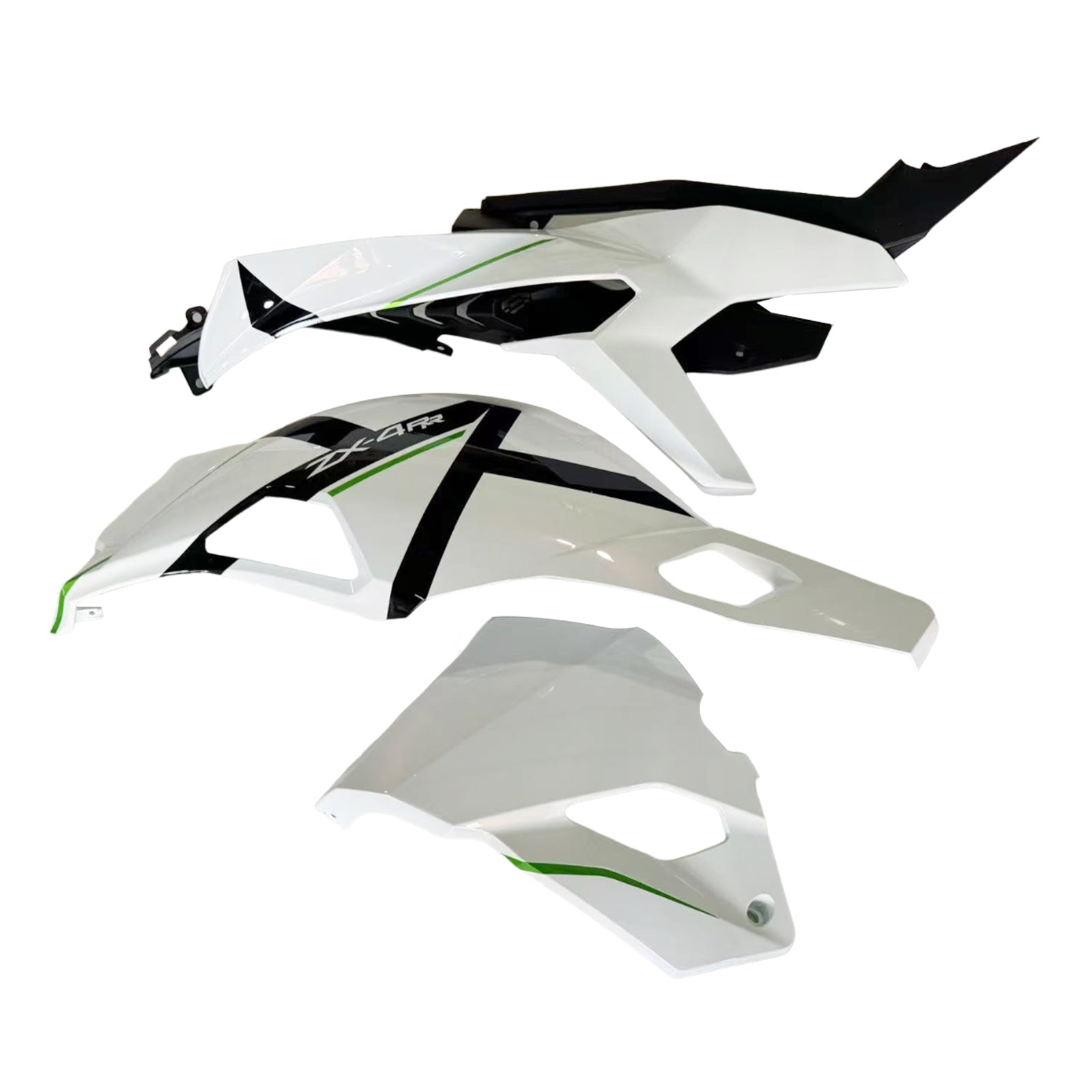 Amotopart 2019-2026 Ninja ZX-25R ZX-4R ZX-4RR Kawasaki blanc avec kit de carénage à rayures vertes