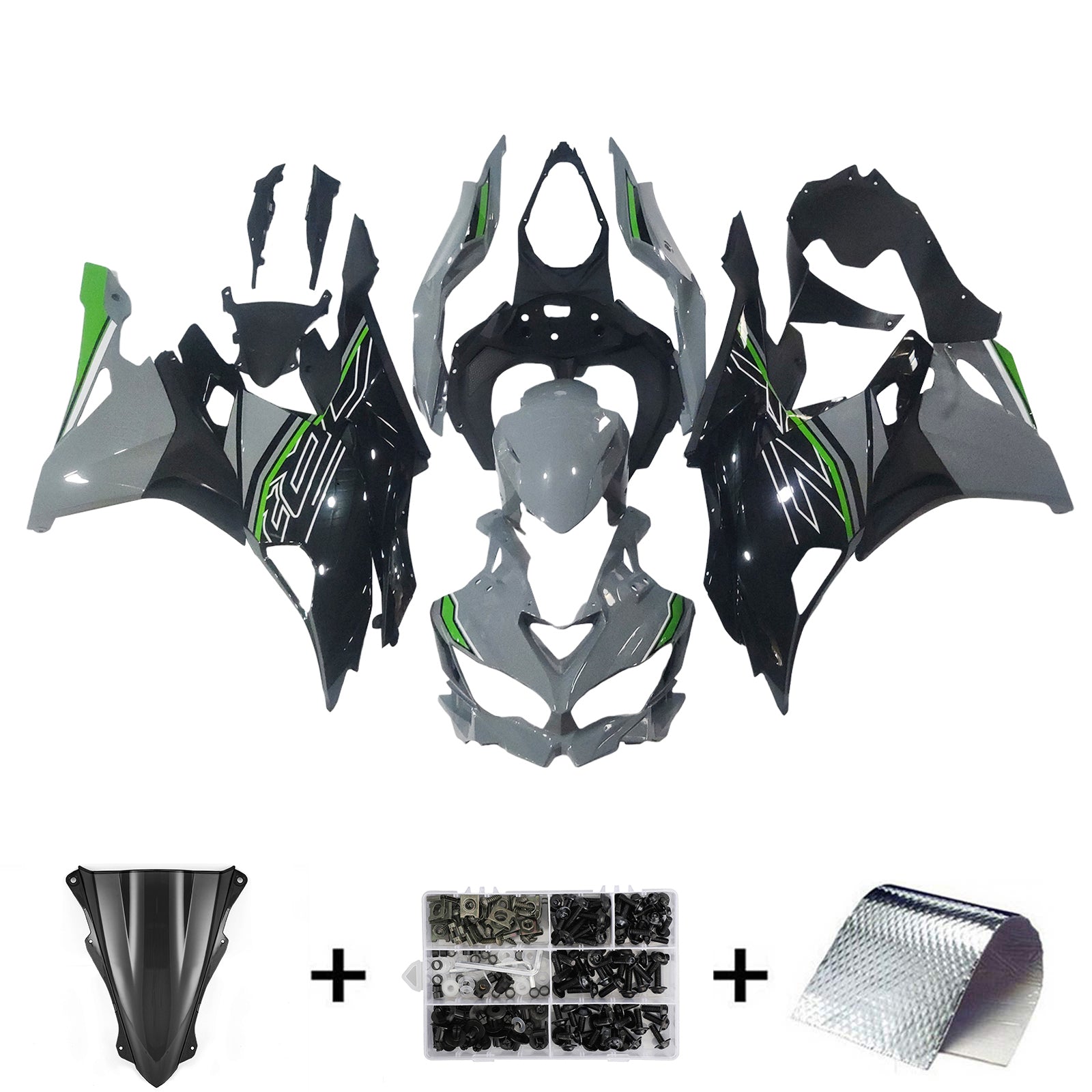 Amotopart 2019-2026 Ninja ZX-25R ZX-4R ZX-4RR Kawasaki Grey&Green Fairing Kit