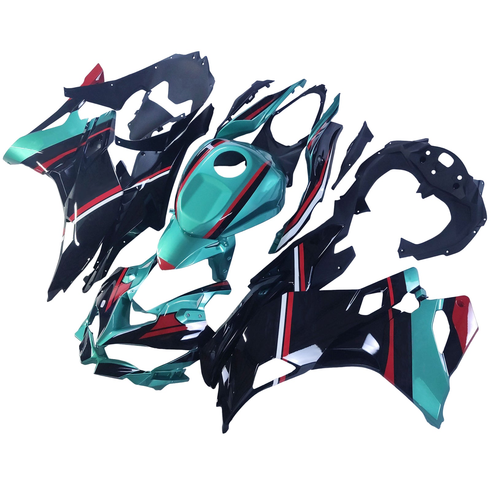 Amotopart 2019-2025 Ninja ZX-25R ZX-4R ZX-4RR Kawasaki Green & Red Stripes Fairing Kit