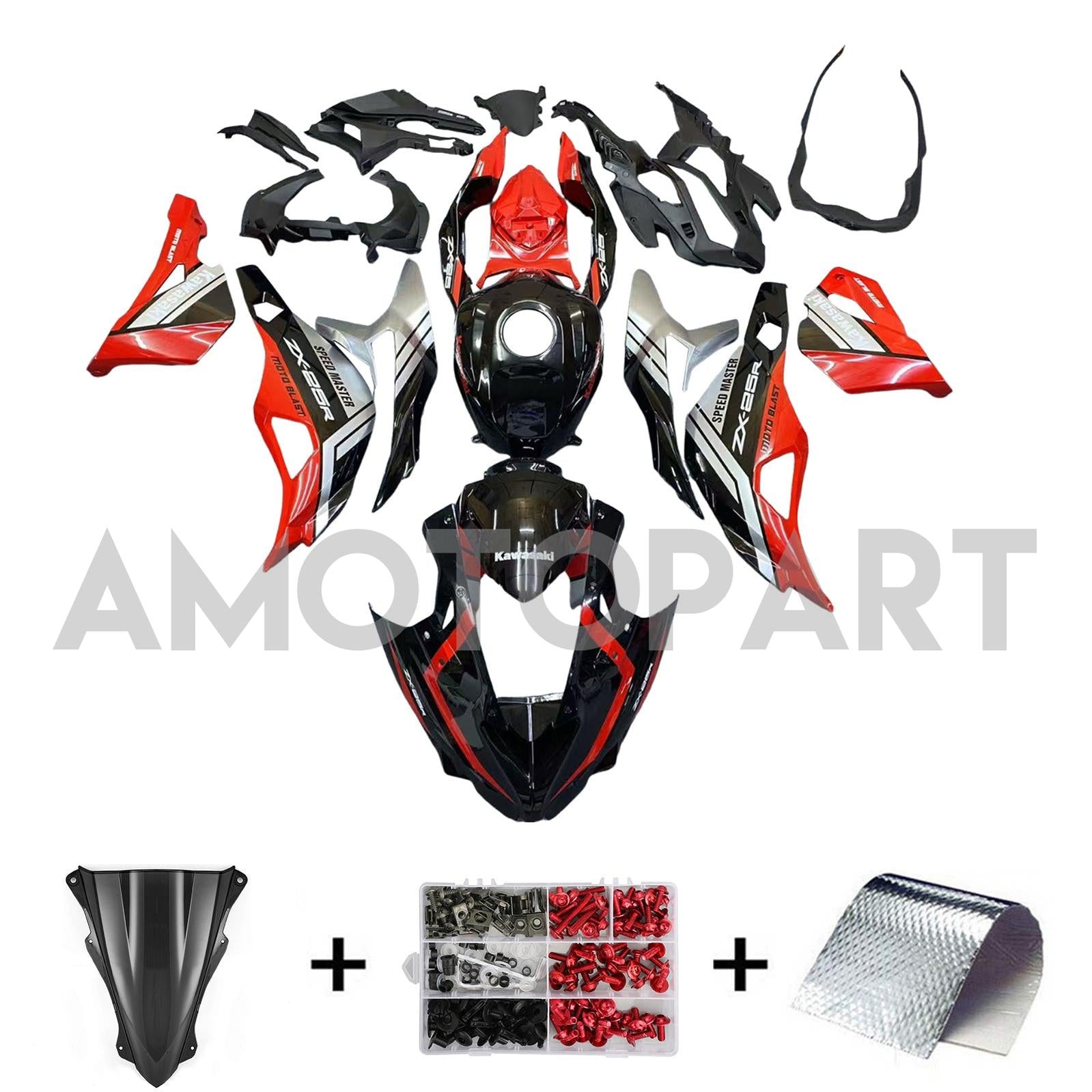 Amotopart 2019-2025 Ninja ZX-25R ZX-4R ZX-4RR Kawasaki Red&Silver Fairing Kit